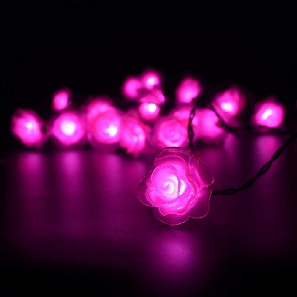 Solar Powered Rose Flower String Lights - 50 LED Waterproof Outdoor Fairy Lights for Garden, Patio, Lawn, Wedding & Party Decorations (Pink) | Perfect for Romantic Evenings, Backyard Gatherings & Holiday Celebrations