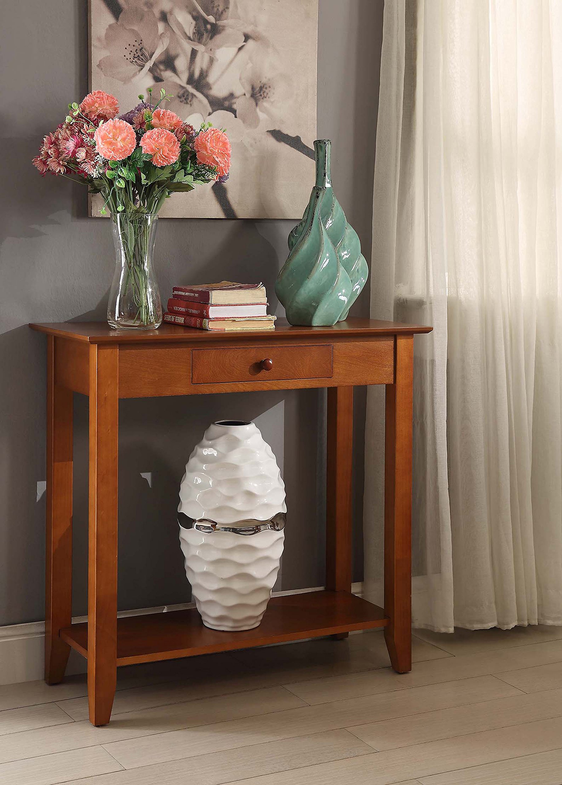 Convenience Concepts American Heritage 1-Drawer Hall Table with Shelf in Cherry Finish - Perfect for Entryway, Foyer & Small Space Organization