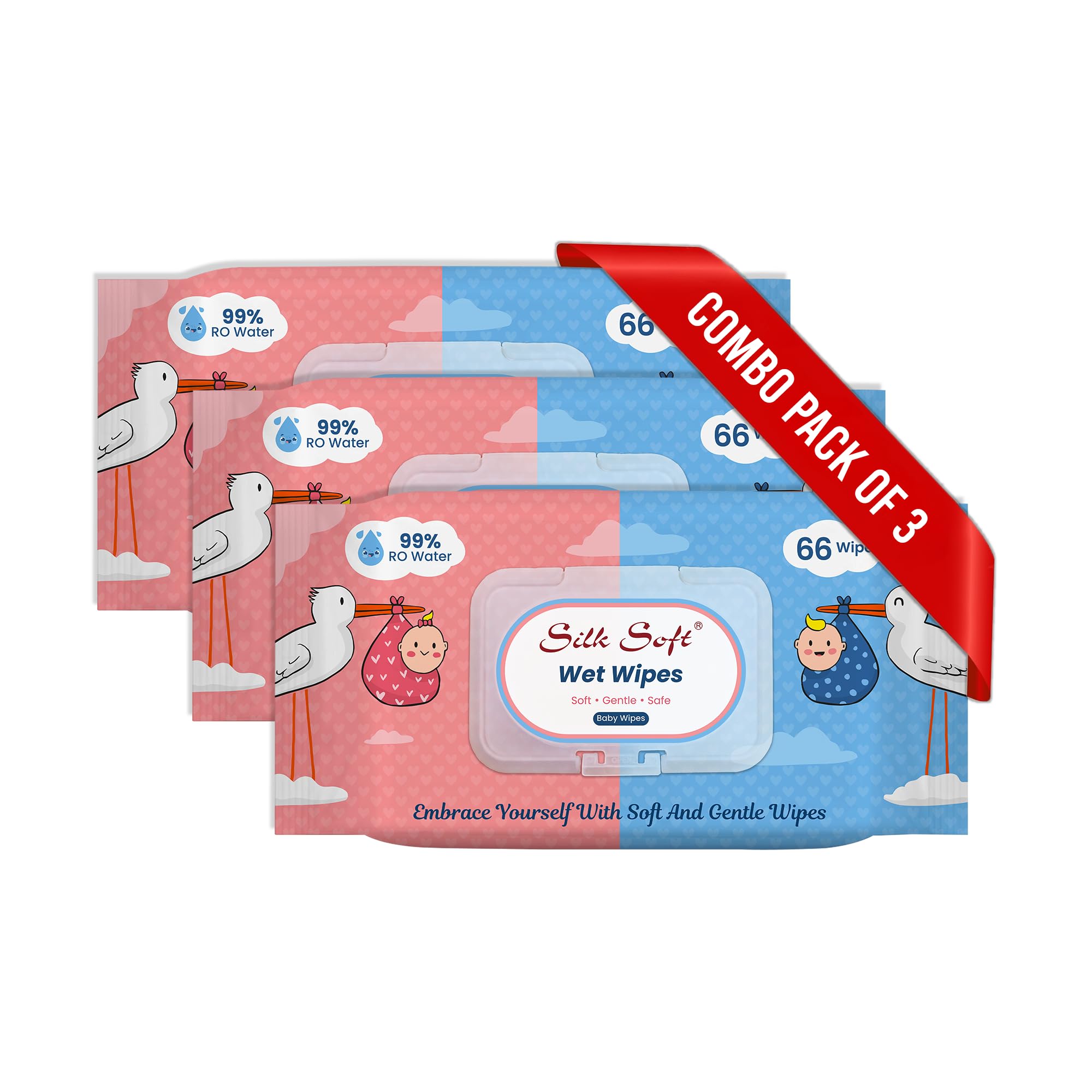 Premium Silk Soft Multipurpose Wet Wipes for Babies & Adults - 3 Packs x 66 Count | Hypoallergenic Disinfectant Cleaning Wipes | Gentle on Skin, Travel Size | Perfect for Diaper Changes, Makeup Removal & On-the-Go Hygiene