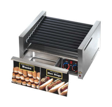 Grill Max® 30STBD Commercial Roller Grill with Built-In Bun Drawer | Staltek Rollers & Analog Controls | Perfect for Hot Dogs, Sandwiches & Burgers in Restaurants, Convenience Stores & Food Trucks