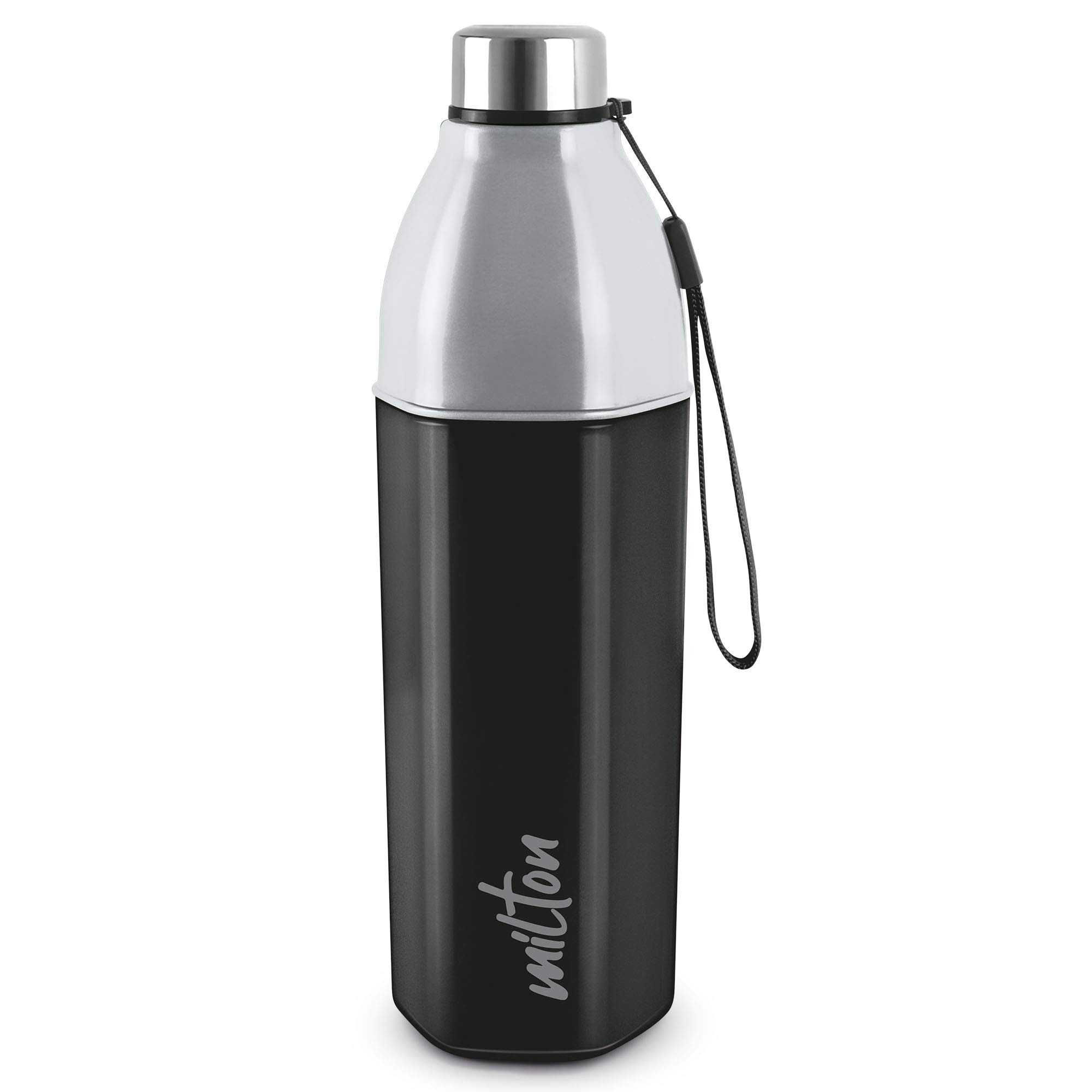 Milton Kool Hexone 1200 PU Insulated Water Bottle - 1.12L Leak Proof & BPA Free Stainless Steel Thermos - Perfect for Gym, Hiking, Office & Travel Accessories - Keeps Drinks Hot/Cold for Hours (Black)
