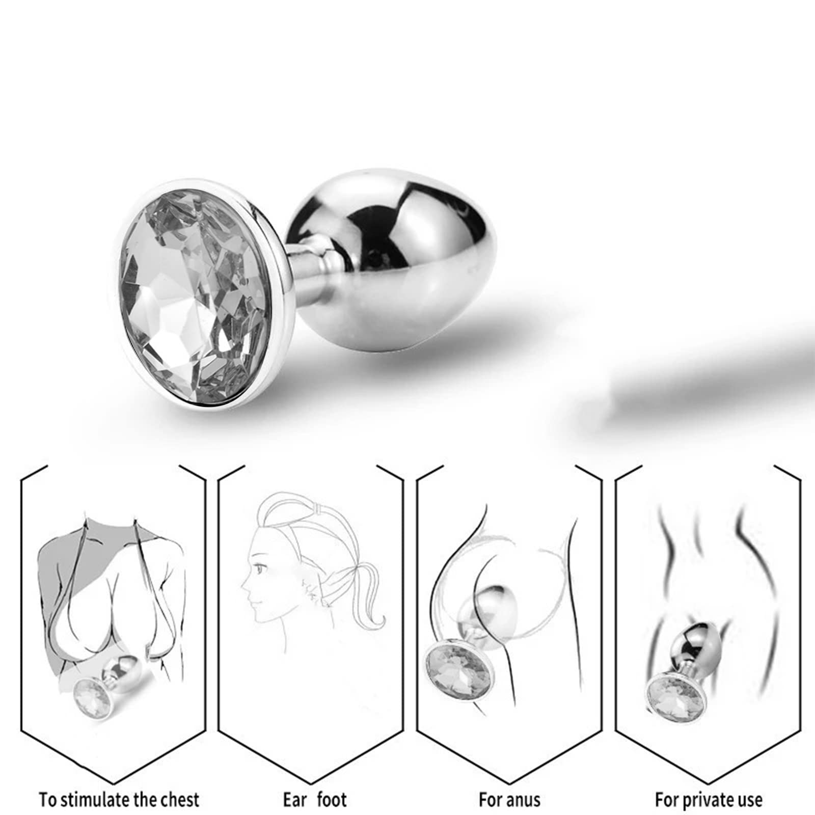 3-Piece Metal Anal Plug Set with Diamond Crystal - S/M/L Sizes for Beginners, Women, Men & Couples - Perfect for Sensual Play, BDSM & Intimate Exploration