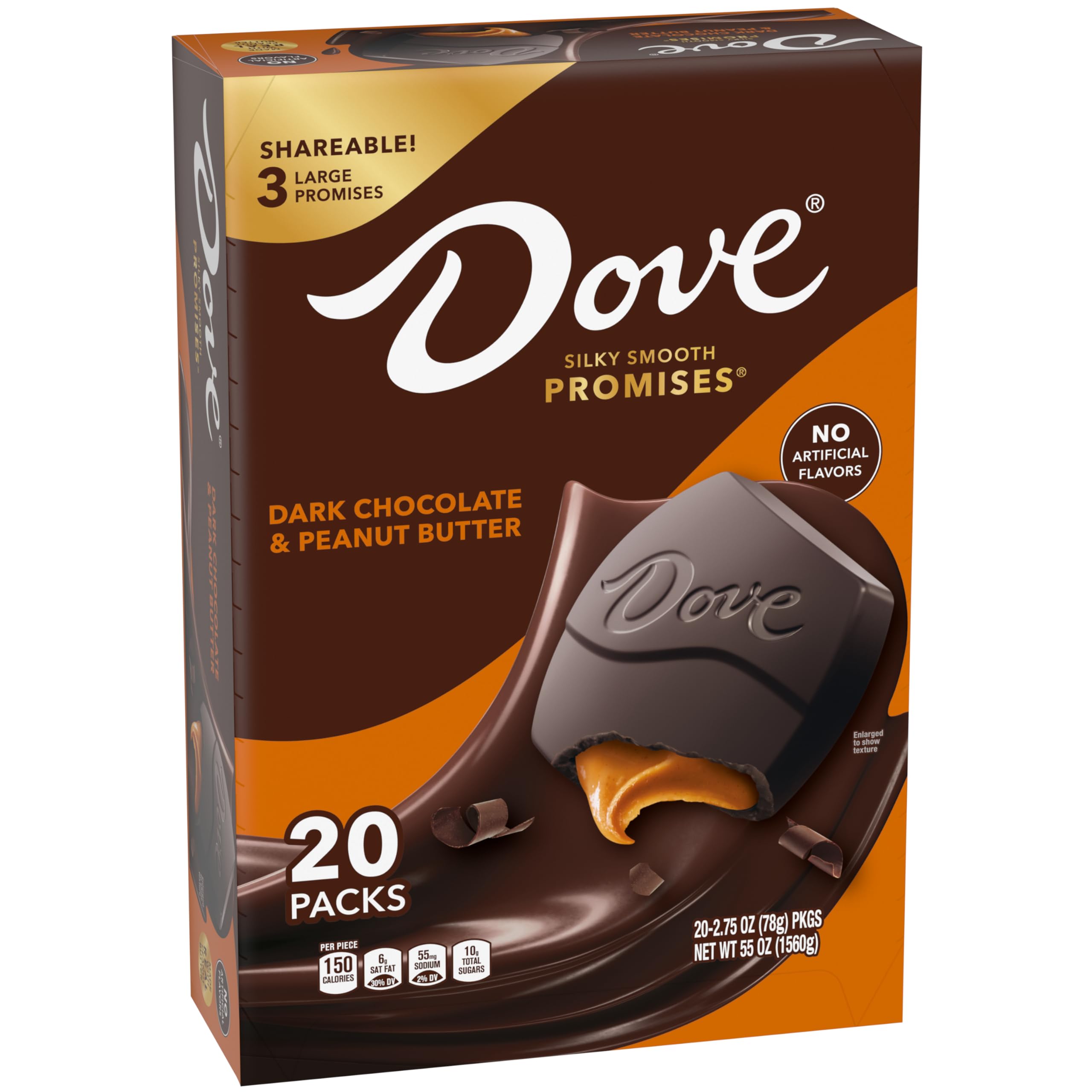 DOVE Large PROMISES Dark Chocolate Peanut Butter Candy Bars - Bulk 55oz (20 Count) | Individually Wrapped for Parties, Halloween Treats & Office Snacks