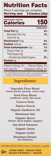 Simple Mills Veggie Pita Crackers, Mediterranean Herb - Gluten Free, Vegan, Paleo Friendly Healthy Snacks, 4.25oz (Pack of 1) | Perfect for Lunchboxes, Parties & On-the-Go Snacking