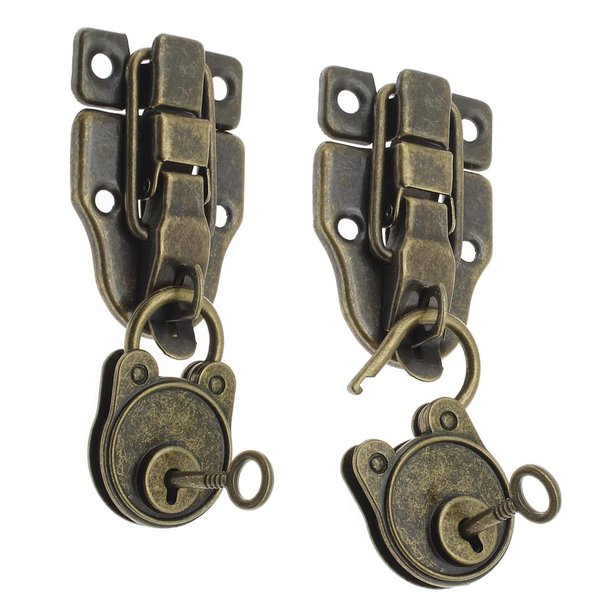 2 Pack Antique Bronze Duckbilled Toggle Hasp Latch with Padlock - Vintage Cabinet Lock for Jewelry Box, Gift Box, Wooden Case & Toolbox - Includes Mounting Screws (Perfect for Home Storage, DIY Projects & Antique Furniture Restoration)