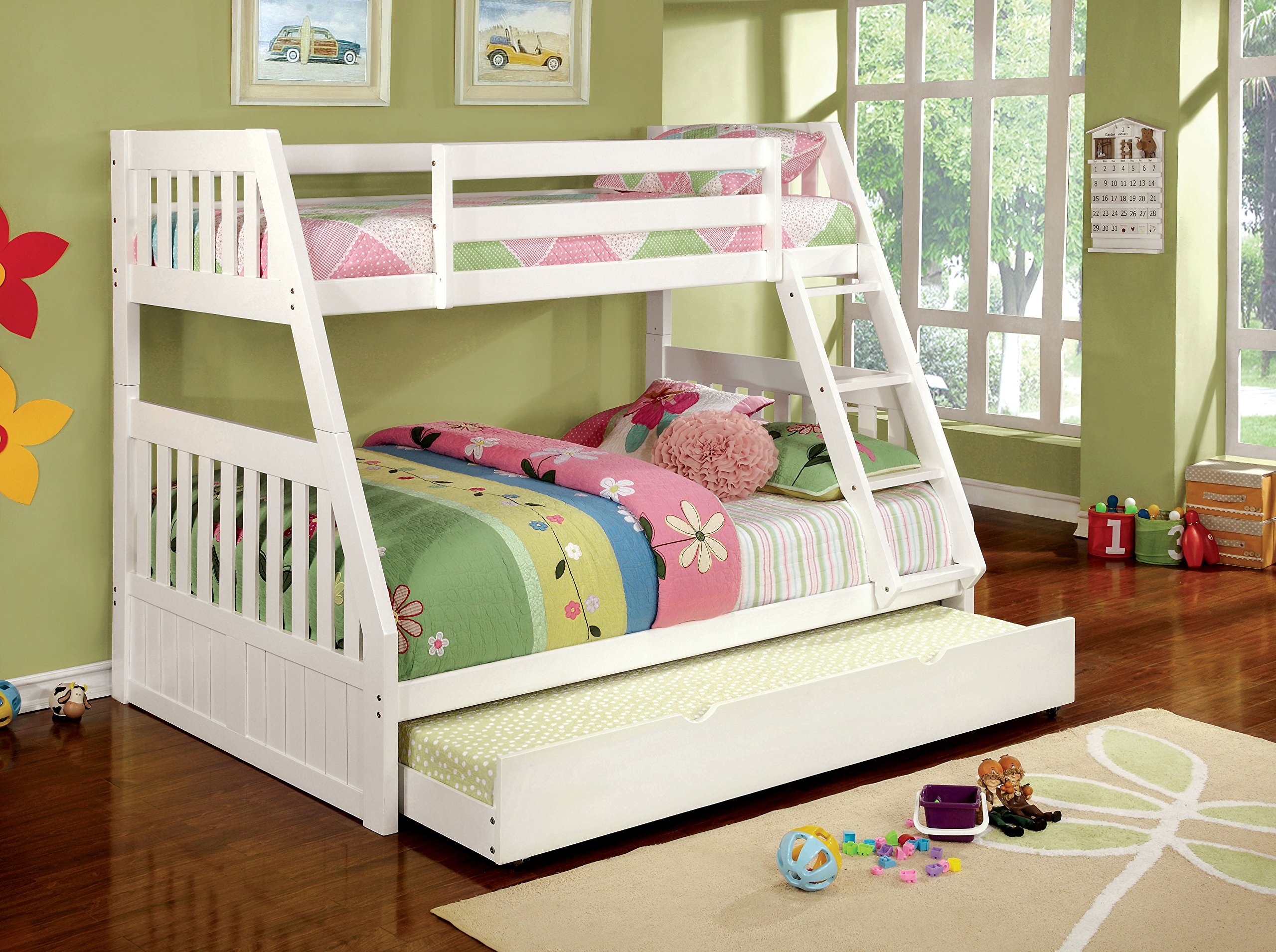 Furniture of America Garvey Twin-Full Bunk Bed - Space Saving Wooden Bunk Bed for Kids & Teens - White - Perfect for Small Bedrooms, Guest Rooms & Dormitories