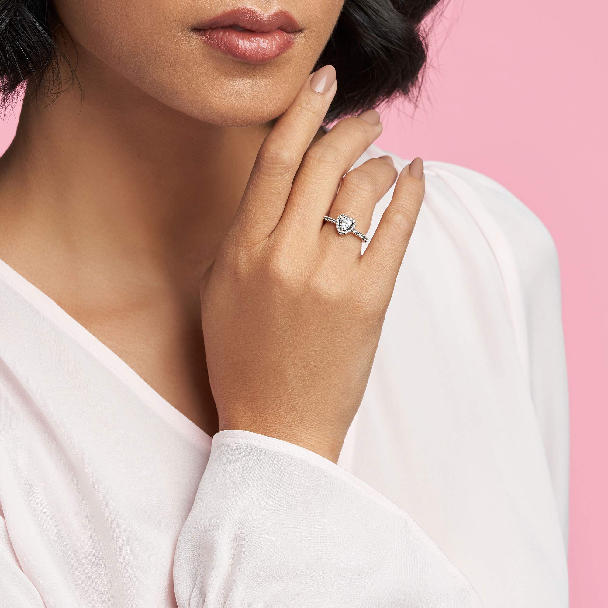PANDORA Sterling Silver Elevated Heart Promise Ring for Women - Clear Cubic Zirconia Stackable Layering Ring - Size 7.5 with Gift Box - Perfect for Anniversaries, Valentine's Day & Romantic Gifts