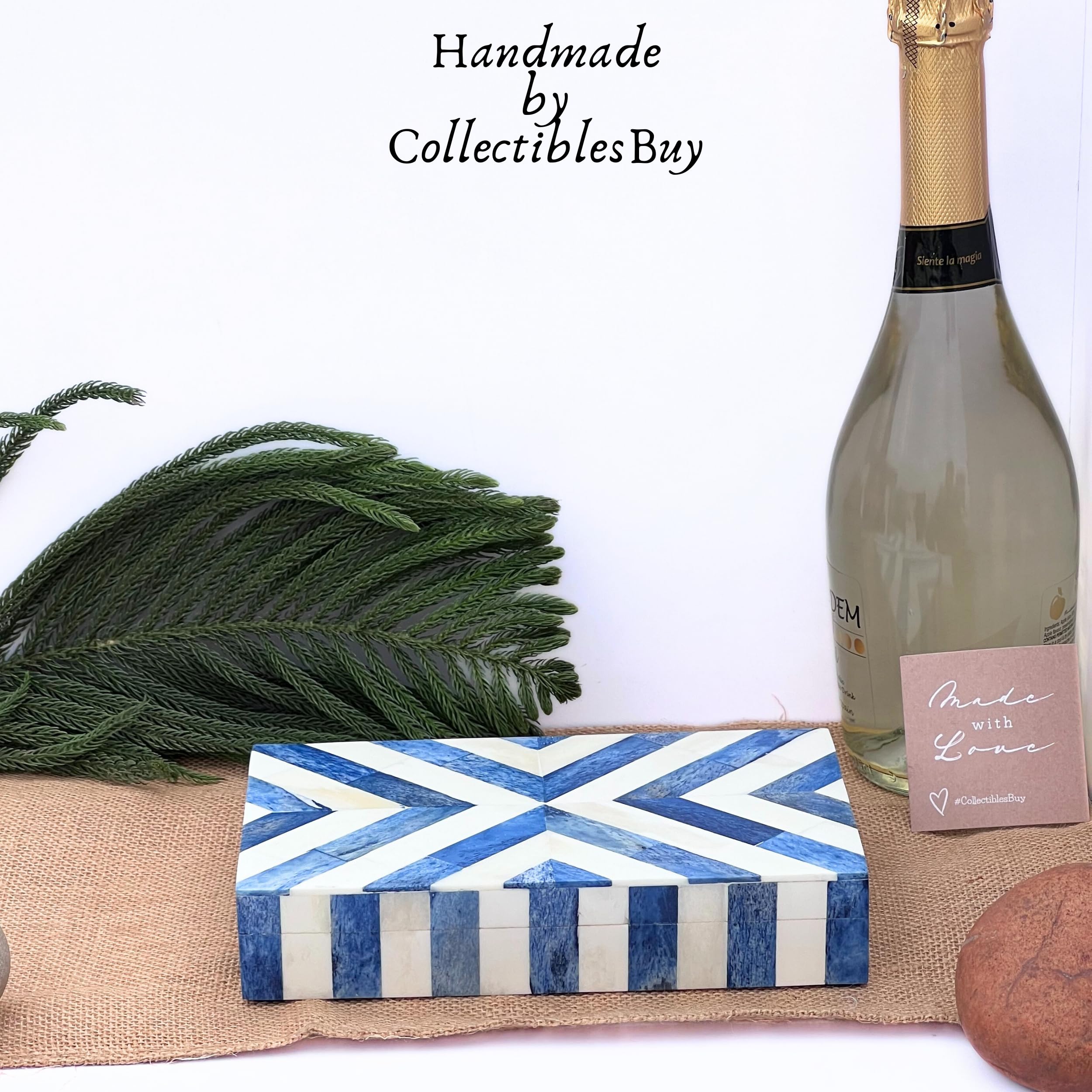 Decorative Keepsake Storage Box - Jewelry Organizer with Chevron Pattern | Blue & White Modern Home Decor | Perfect for Celebrity Dressing Rooms & Gift Giving