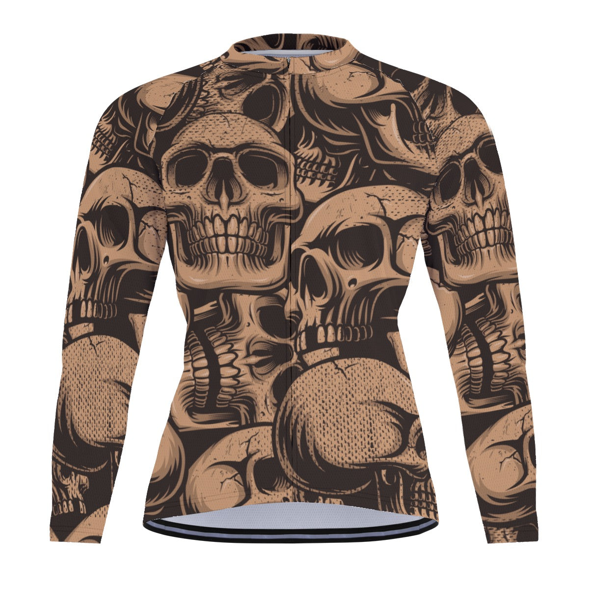 Premium Bronze Skulls Print Men's Long Sleeve Cycling Jersey - Breathable & Moisture-Wicking for Road Biking & Mountain Cycling