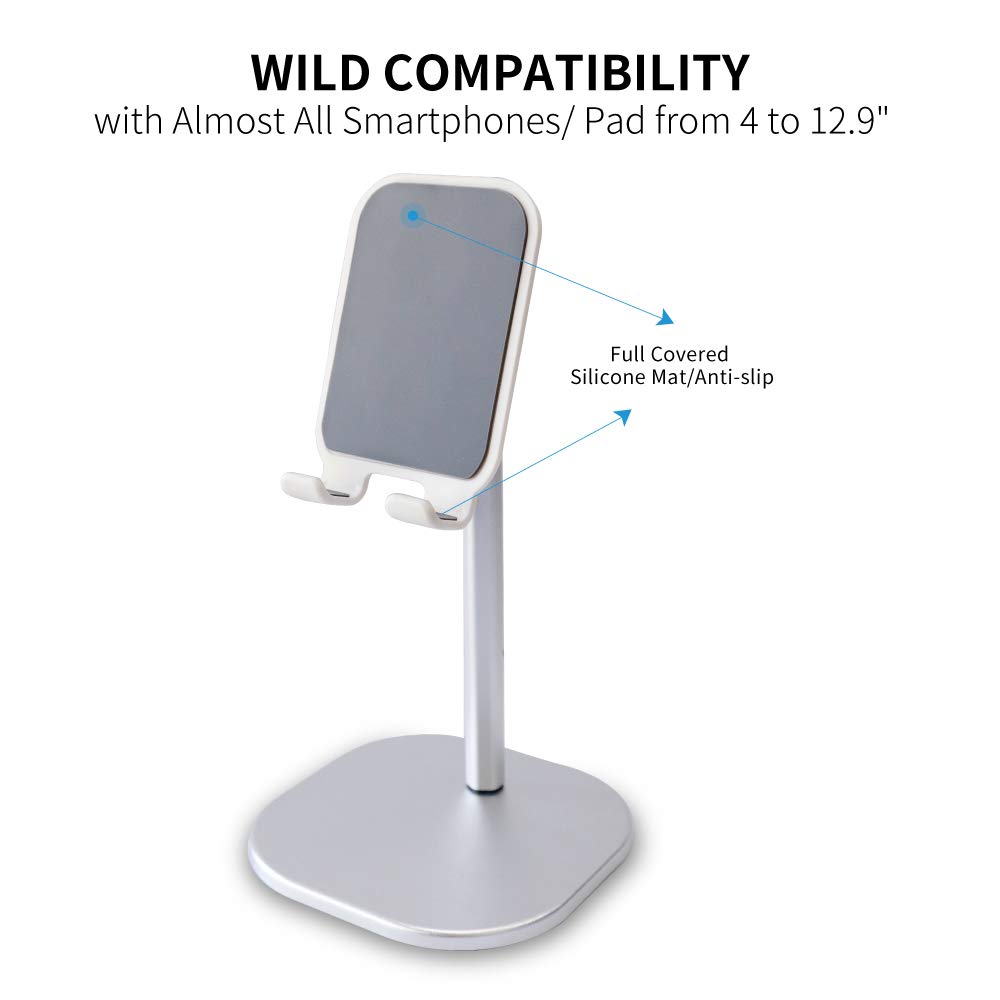 Adjustable Aluminum Phone Stand & Tablet Holder for Desk - Durable Cell Phone Stand for iPhone, Samsung, Google Pixel - Perfect for Office, Home, Video Calls & Hands-Free Viewing