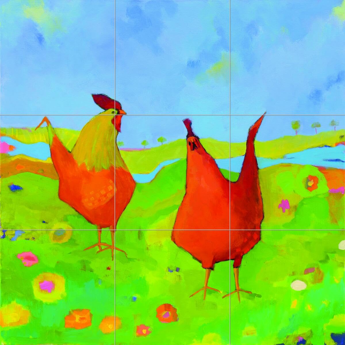 Farm Animal Ceramic Backsplash Tile Mural for Kitchen & Bathroom - Spring Has Sprung Design by Phyllis Adams | Perfect for Farmhouse, Cottage & Rustic Home Decor