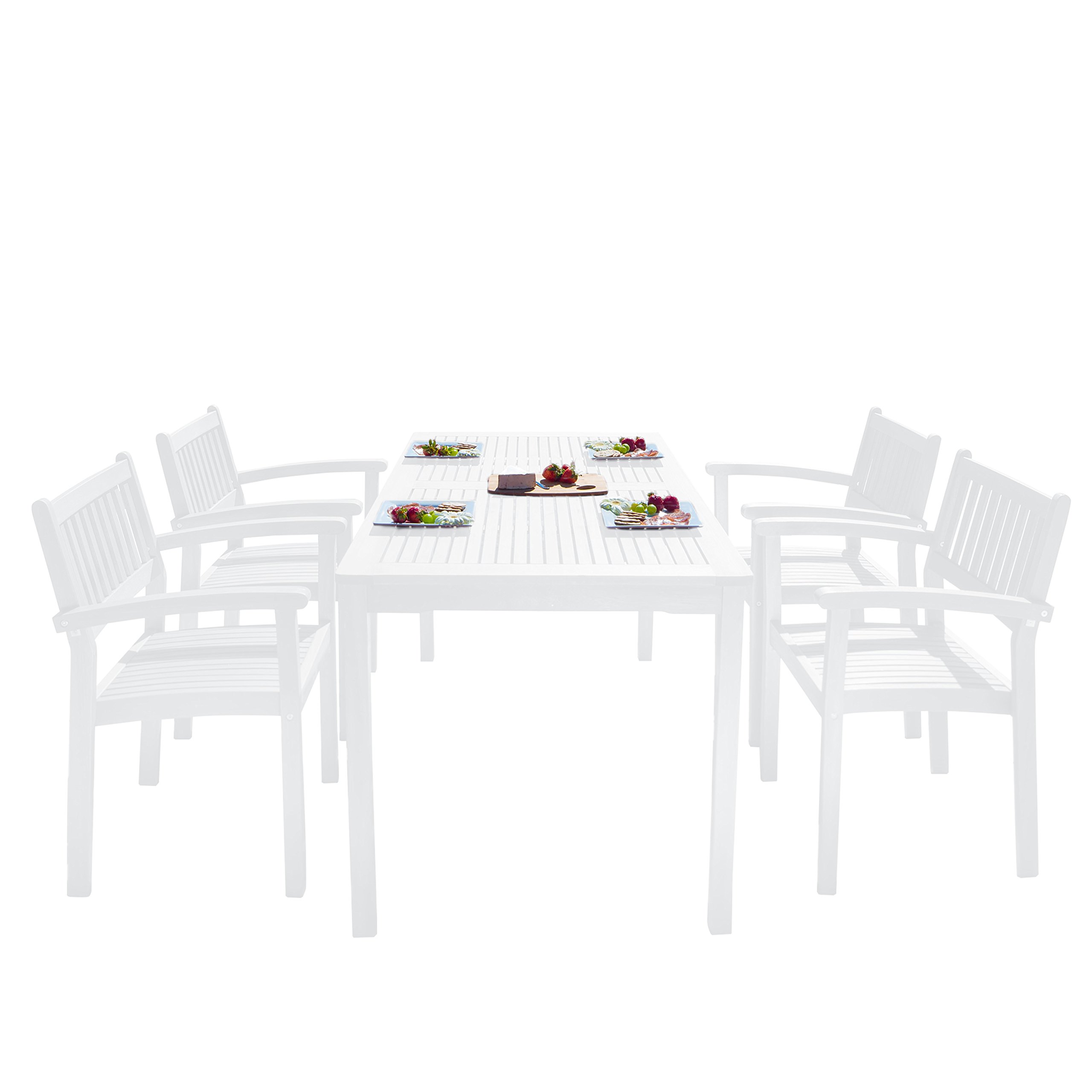 VIFAH Bradley 5-Piece Outdoor Patio Dining Set with Stacking Chairs - White Wooden Furniture for Garden, Backyard & Poolside Relaxation