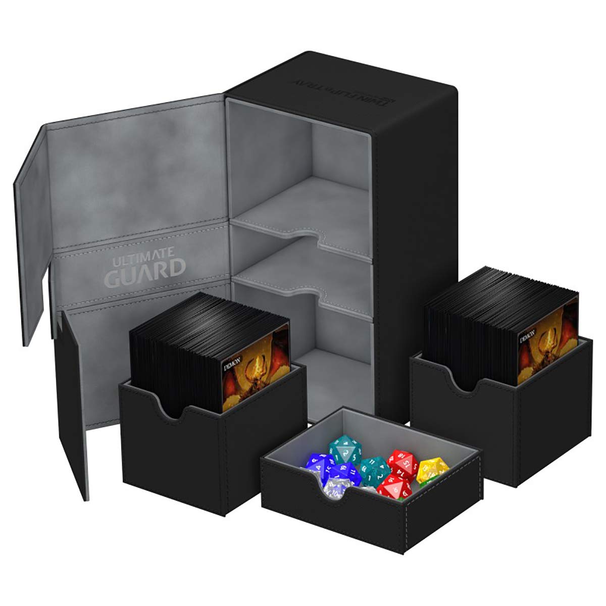 Ultimate Guard 200 Card Twin Flip N Tray Xenoskin Deck Box - Premium Black MTG, Pokemon & Yugioh Card Storage for Collectors & Gamers - Perfect for Tournaments, Travel & Home Organization