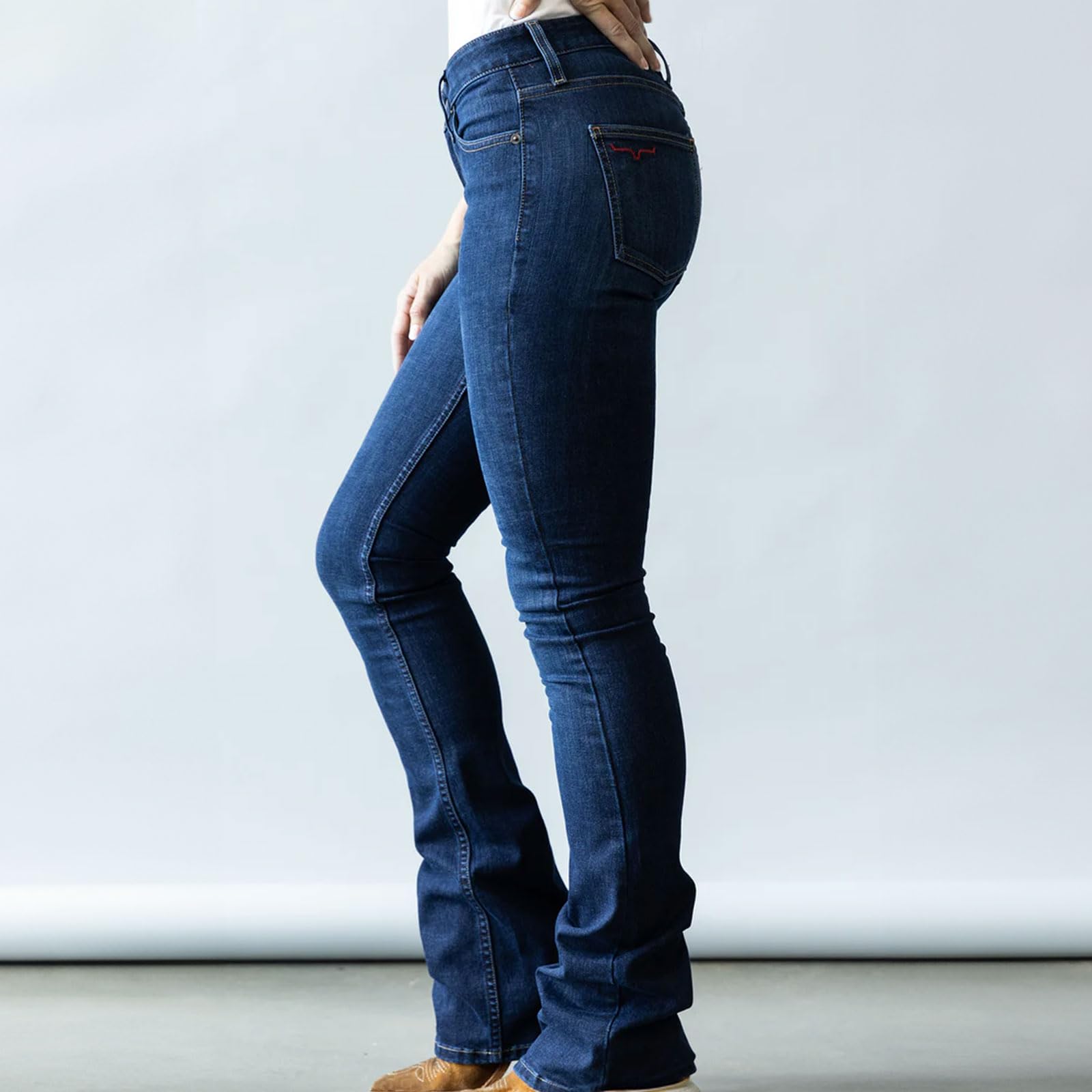 Kimes Ranch Women's Chloe Casual Western Mid-Rise Bootcut Jeans - Dark Wash Blue Tri-Blend Denim for Everyday Wear & Country Style Outfits