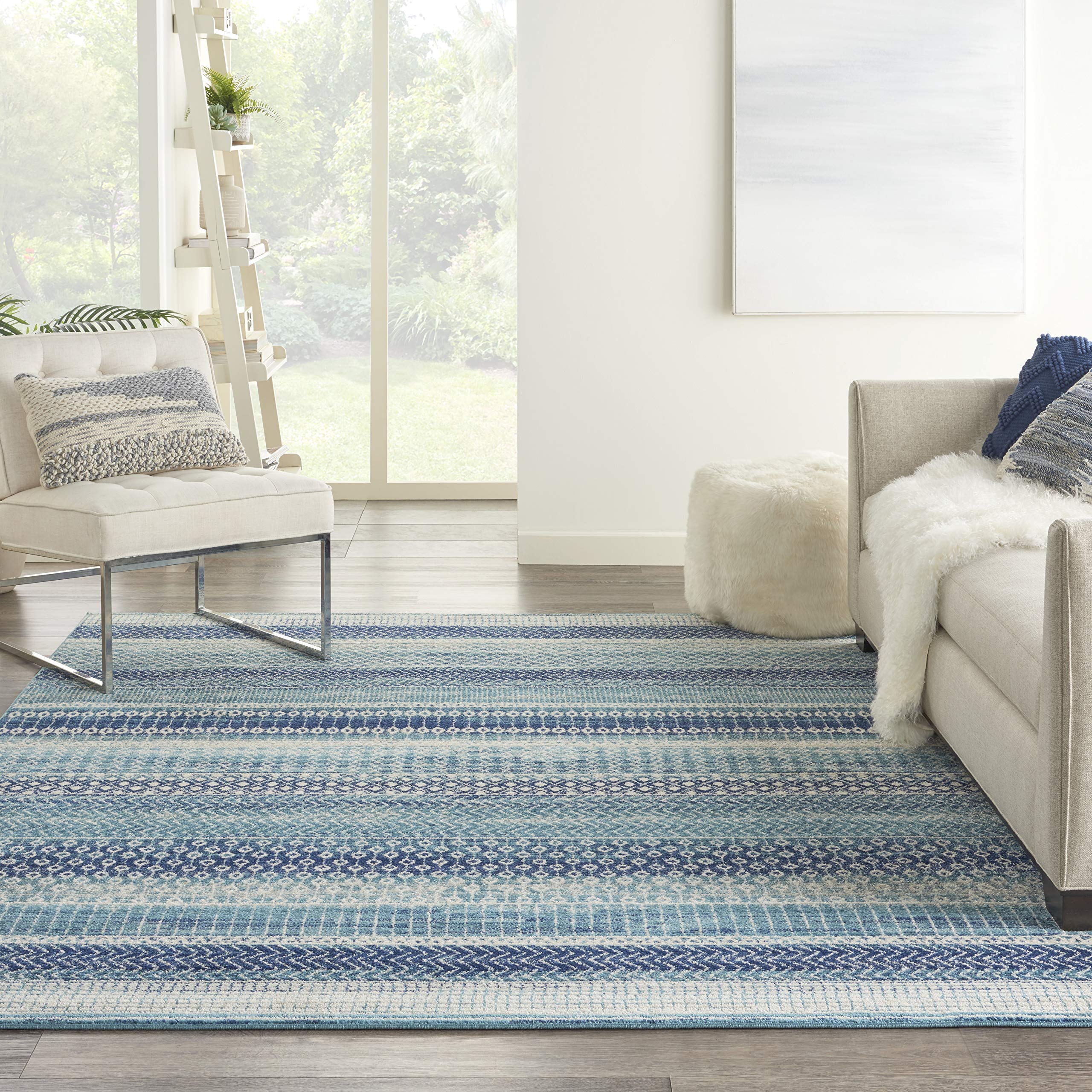 Nourison Passion Bohemian Navy Blue 8' x 10' Area Rug - Easy Clean, Non-Shedding, Stain Resistant | Perfect for Bedroom, Living Room, Dining Room & Kitchen Decor | Soft & Durable for High Traffic Areas