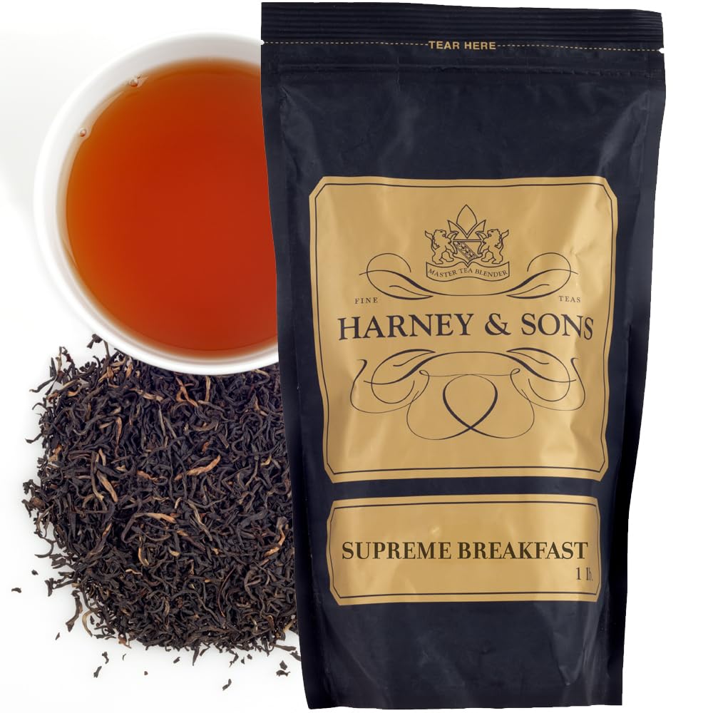Harney & Sons Supreme Breakfast Loose Leaf Tea - 16 oz Bag | Premium Black Tea Blend for Morning Energy & Afternoon Relaxation | Perfect for Home, Office or Gift Giving