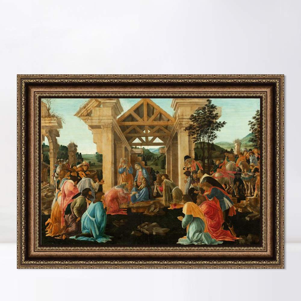 INVIN ART Framed Canvas Wall Art Print - Sandro Botticelli's Adoration of The Magi Giclee Reproduction in Vintage Gold Embossed Frame (28x40 inches) - Perfect for Living Room, Bedroom & Office Decor