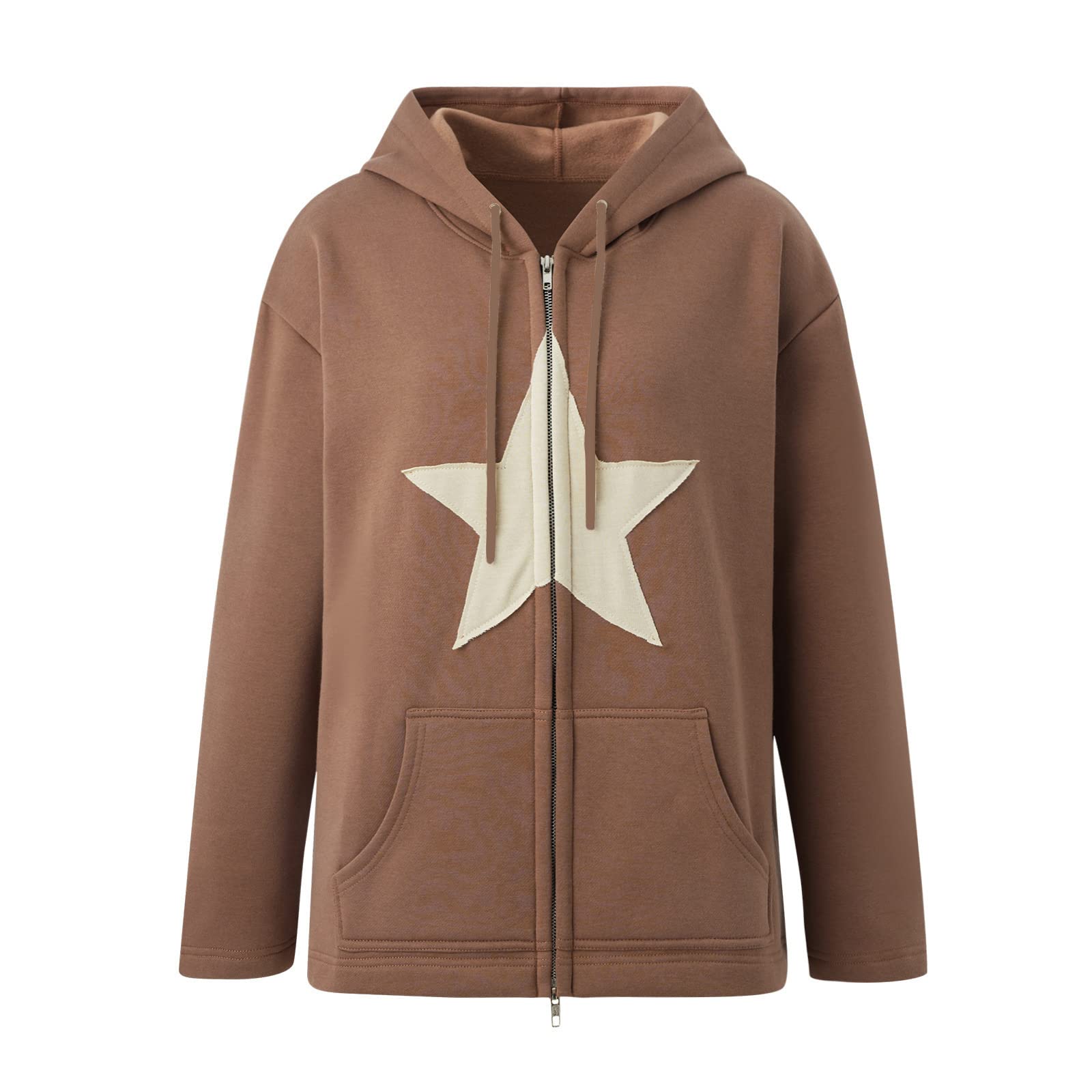 Star Graphic Women's Drop Shoulder Hoodies | Acubi Punk Zipper Sweatshirts | Preppy Grunge Long Sleeve Pullover | Y2K Fashion for Streetwear & Casual Outfits