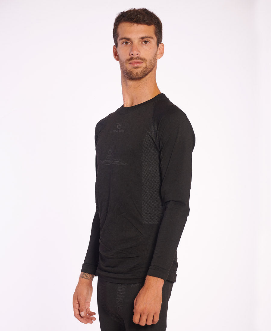 Rip Curl Seamless L2 Thermal Shirt for Men - Black Base Layer for Surfing, Skiing & Outdoor Activities