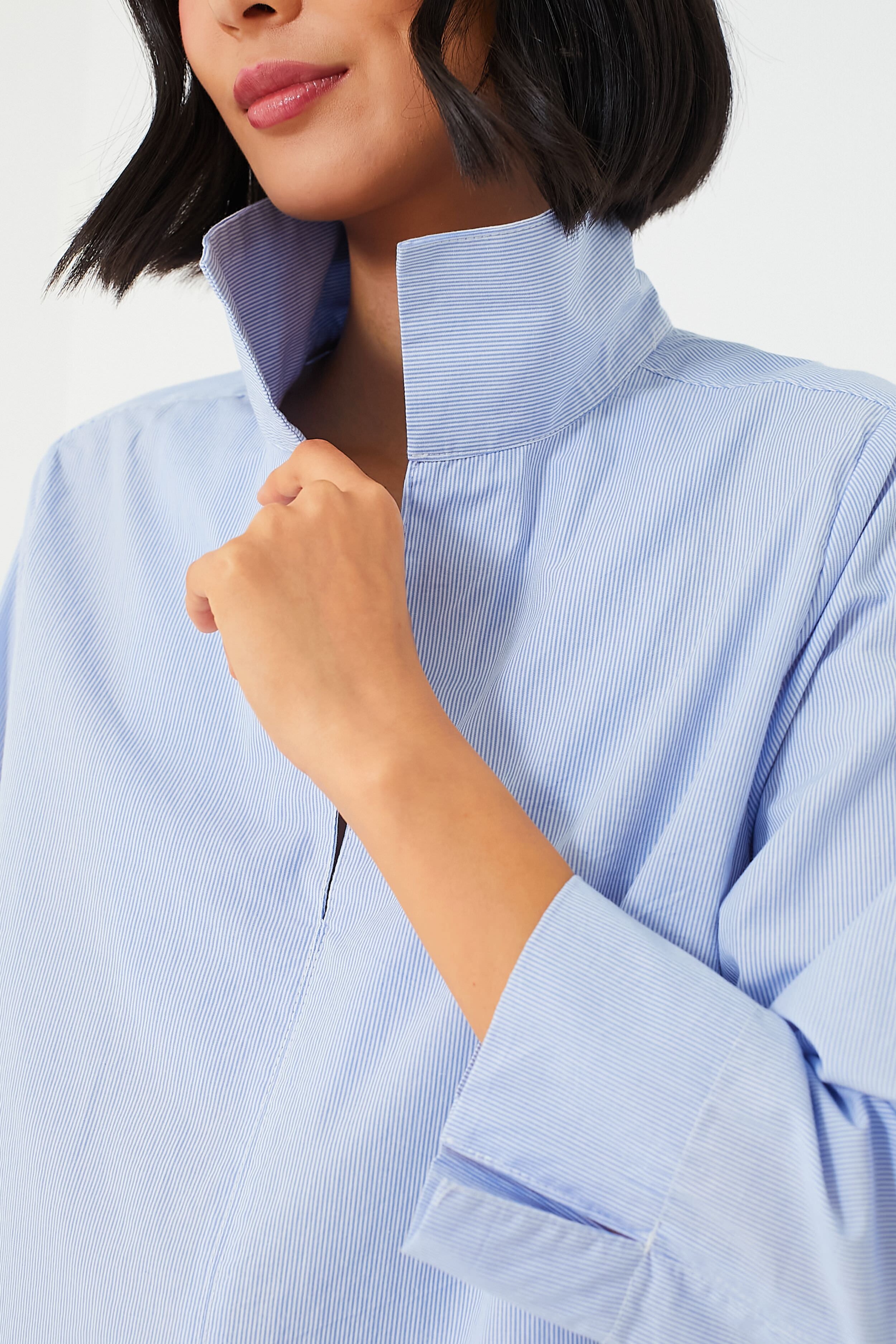 Blue Margot Stand Collar Blouse for Women | Elegant Office & Casual Wear | Perfect for Work, Dates & Special Occasions