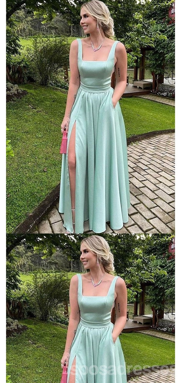 Elegant Mint Green A-Line Square Neck Maxi Long Party Prom Evening Dress - Perfect for Prom, Homecoming, Weddings & Formal Events