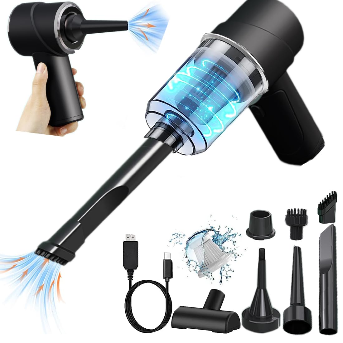 BUNNYTOO 6000PA Powerful Cordless Handheld Vacuum Cleaner - 120W Lightweight Mini Vac for Car, Home & Pet Hair - 3-in-1 Rechargeable Bug Sucker with Strong Suction | Perfect for Car Seats, Sofas, Stairs & Pet Areas