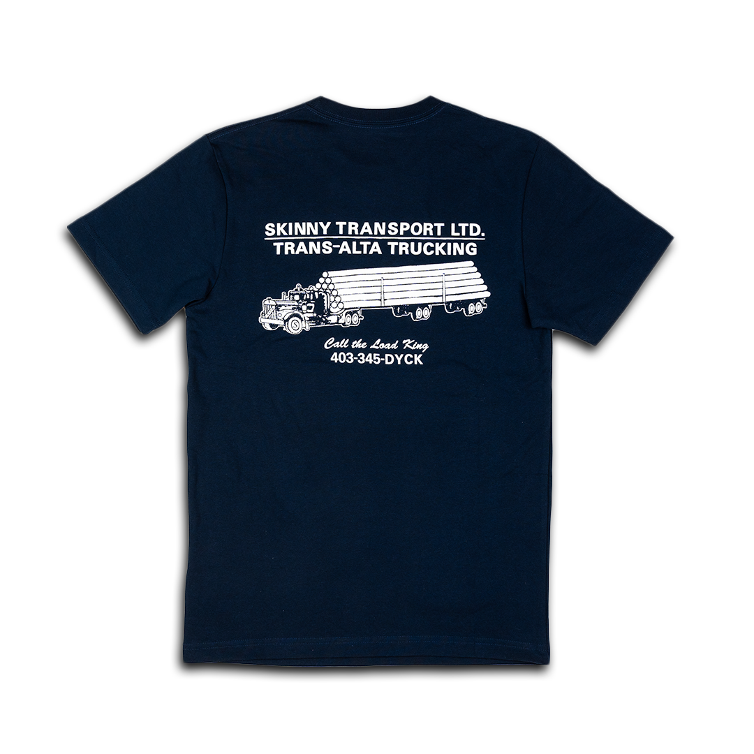 Skinny Dyck Transport Graphic T-Shirt - Navy Blue Cotton Tee for Men & Women | Casual Wear, Street Style, Everyday Outfits