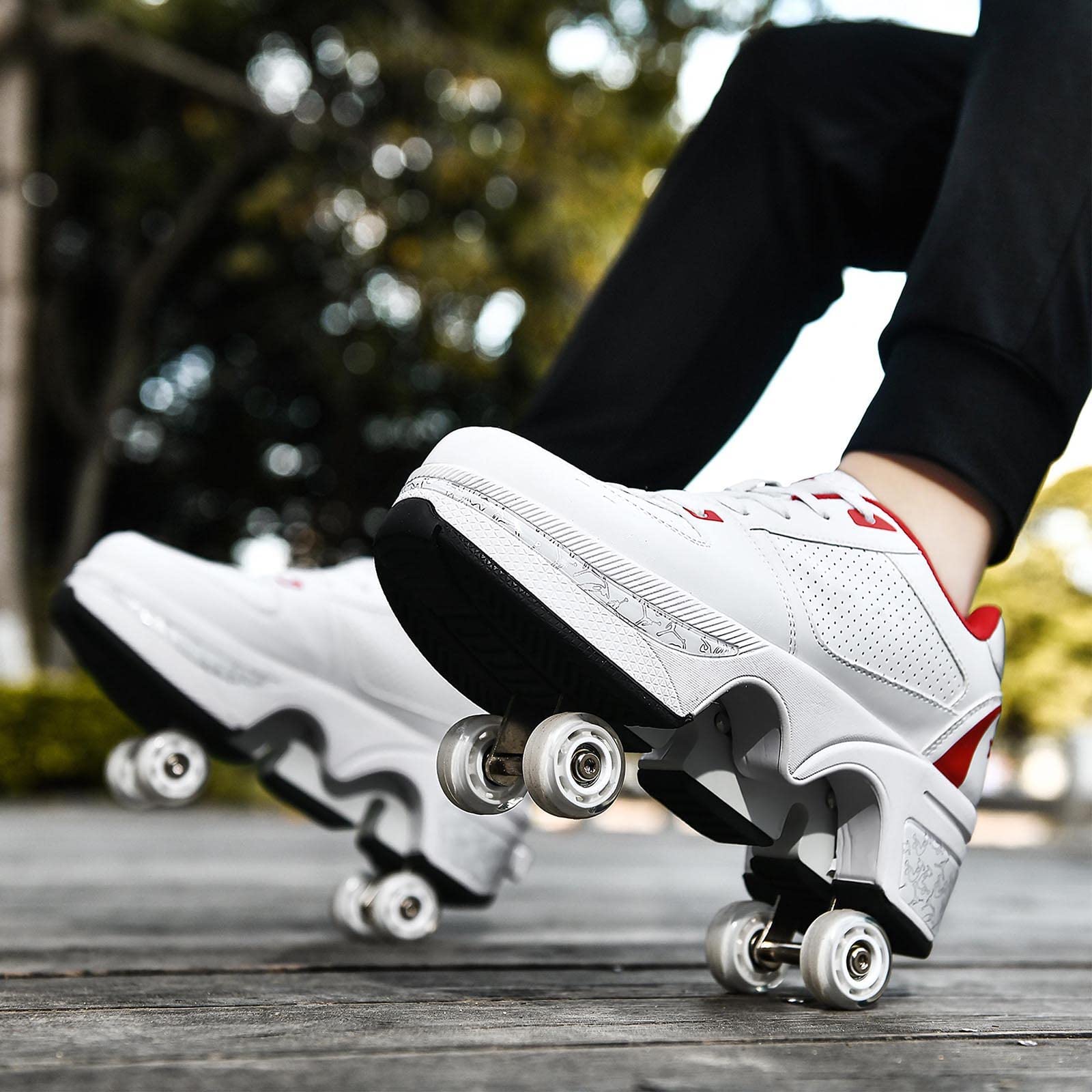 Women's & Kids' Convertible Roller Skate Shoes - 4-Wheel Adjustable Roller Skates Sneakers for Outdoor & Indoor Use - Lightweight Wheeled Shoes for Girls & Boys - Perfect for Skating Rinks, Parks & Playgrounds