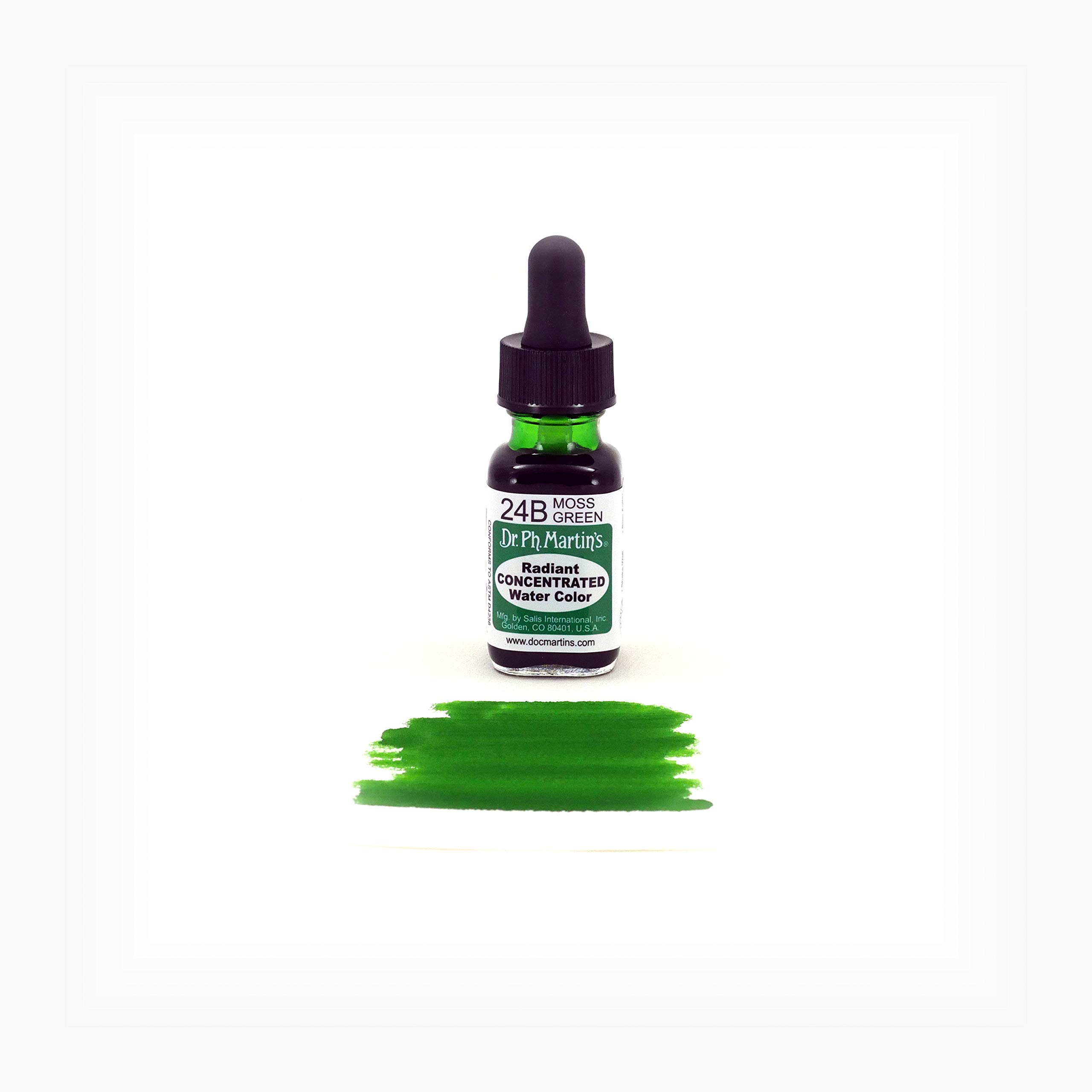 Dr. Ph. Martin's Radiant Concentrated Watercolor Paint - 0.5 oz Moss Green (24B) - Professional Artist Grade for Watercolor Painting, Calligraphy & Illustration