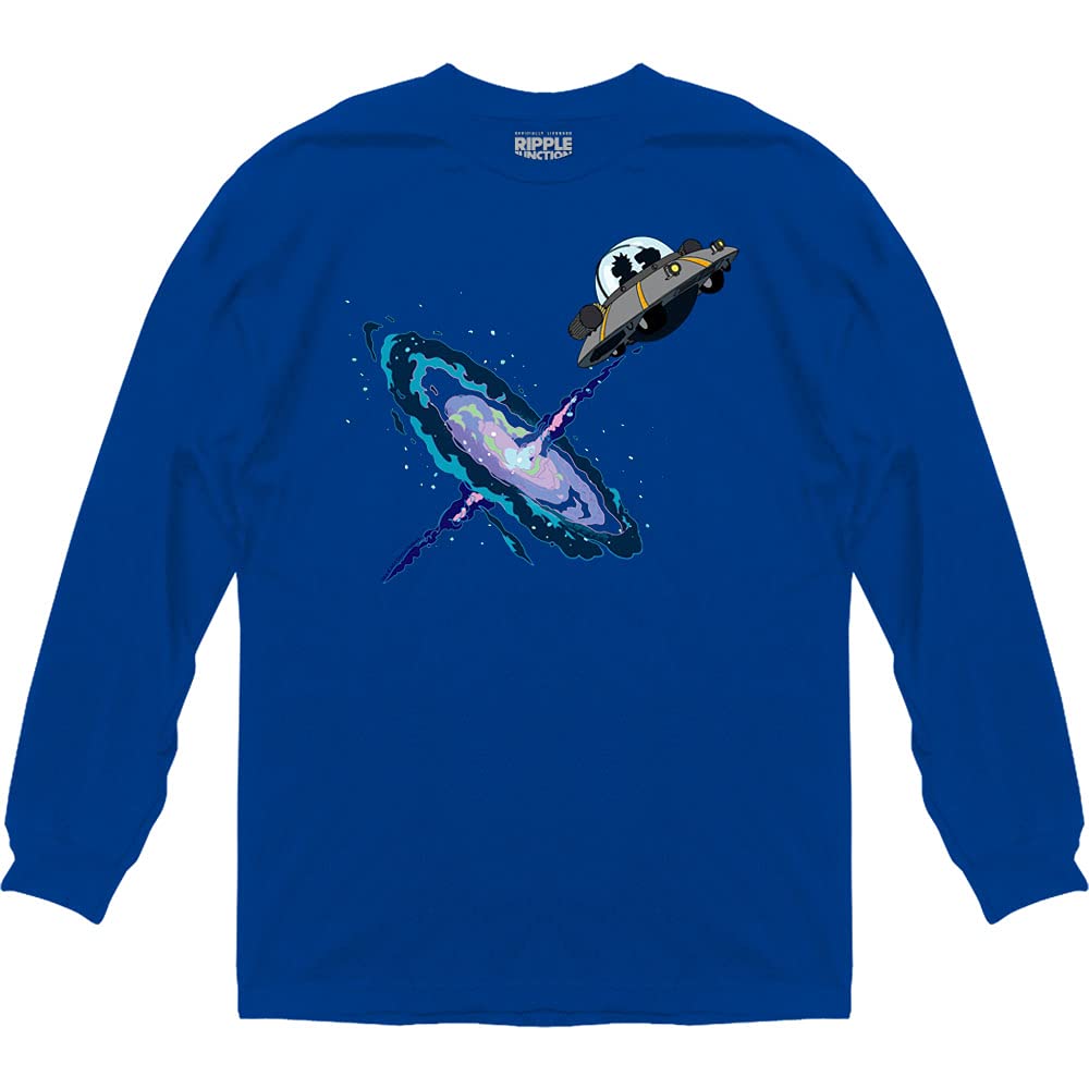 Rick and Morty Spaceship & Black Hole Graphic Long Sleeve T-Shirt for Adults | Sci-Fi Cartoon Fan Apparel | Casual Wear & Cosplay Costume