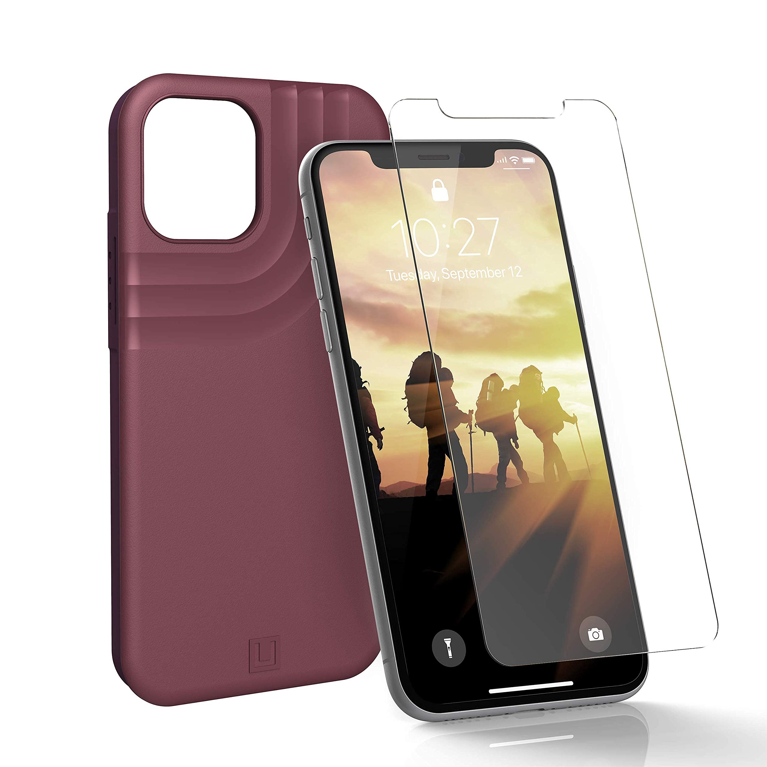 URBAN ARMOR GEAR [U] UAG iPhone 12 Pro Max 6.7-inch Case with Tempered Glass Screen Protector – Matte Aubergine Protective Cover for Everyday Use, Work & Outdoor Activities