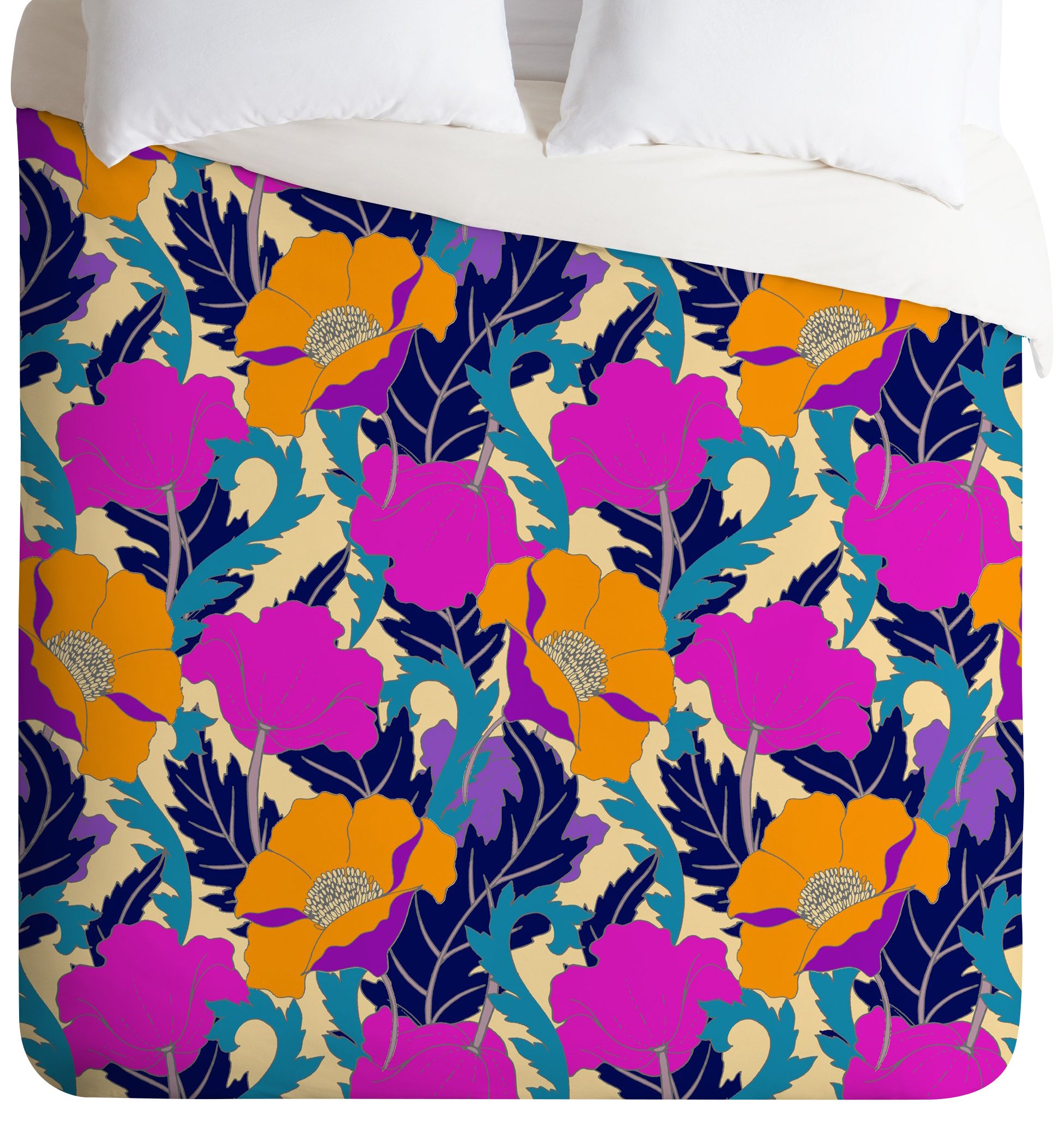 Deny Designs Aimee St Hill June Floral Duvet Cover Set - Queen Size Bedding, Soft & Breathable Cotton Blend, Modern Bohemian Style for Bedroom Decor
