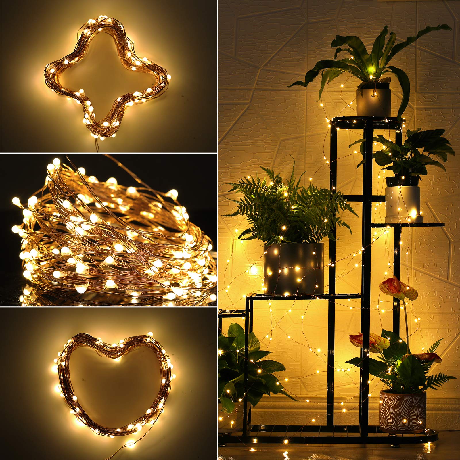 Solar Powered String Lights - 100 LED 33ft Waterproof Outdoor & Indoor Fairy Lights with 8 Lighting Modes, Warm White Copper Wire - Perfect for Garden, Patio, Yard, Wedding Decor & Party Lighting