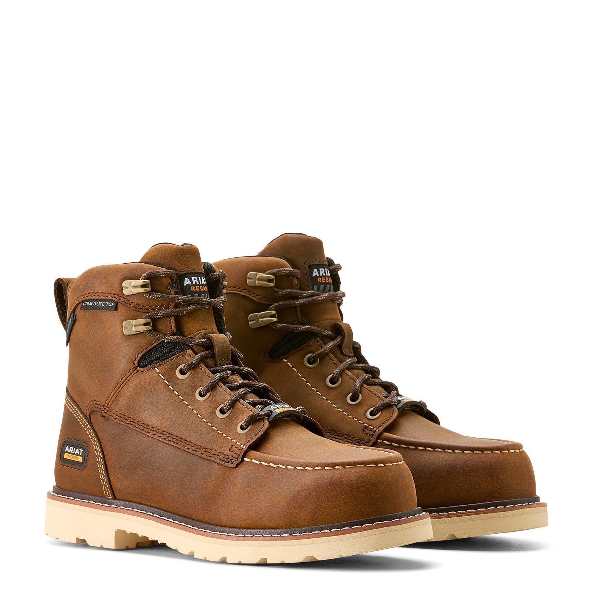 Rebar Lift Women's Waterproof Composite Toe Work Boots - Safety Shoes for Construction, Hiking & Outdoor Work - Slip Resistant & Comfortable Brown Work Boots