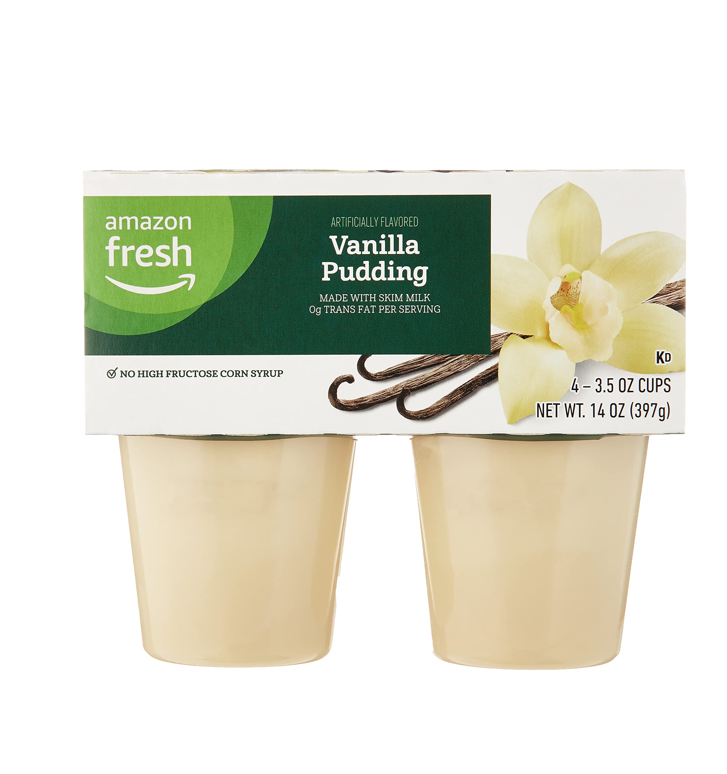 Amazon Fresh Vanilla Pudding Cups, 4-Pack | Creamy Dessert Snack for Lunch Boxes, Parties & Quick Treats