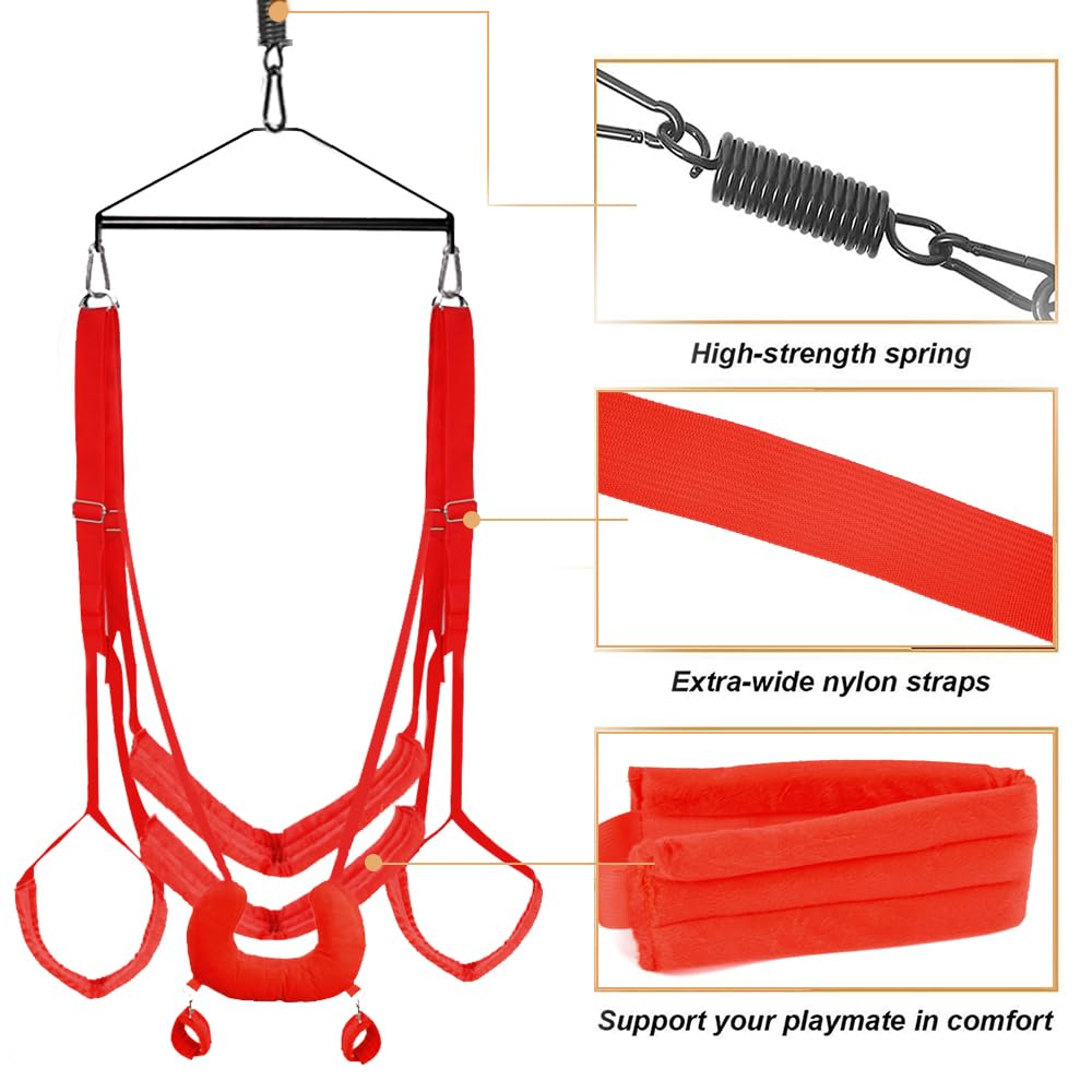 360 Degree Swivel Adjustable Sex Swing for Couples - Heavy Duty Stainless Steel Tripod Stand with Spring Set & Comfortable Seat Sling - Perfect for Bedroom, BDSM, Adult Play and Spicing Up Relationships