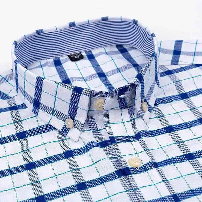 Men's Big Check Short Sleeve Casual Shirt - Stylish Plaid Summer Shirt for Outdoor Activities & Travel