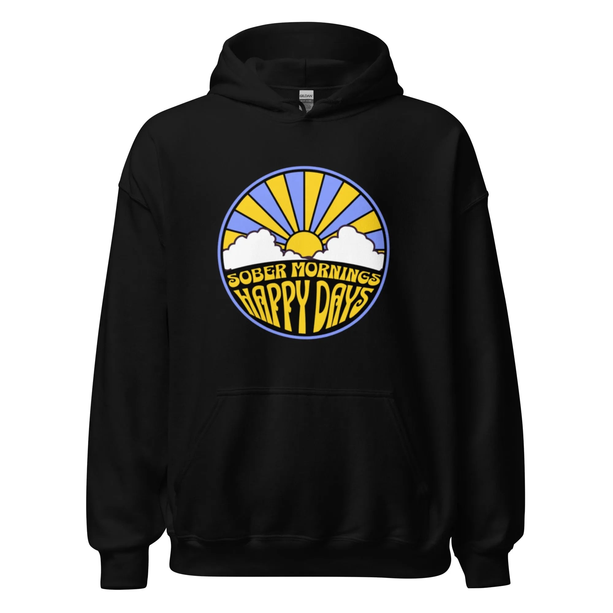 Sober Mornings Happy Days Hoodie - Soft Comfortable Pullover for Hangover Recovery & Wellness Lifestyle - Perfect for Post-Party, Sober Living & Casual Wear
