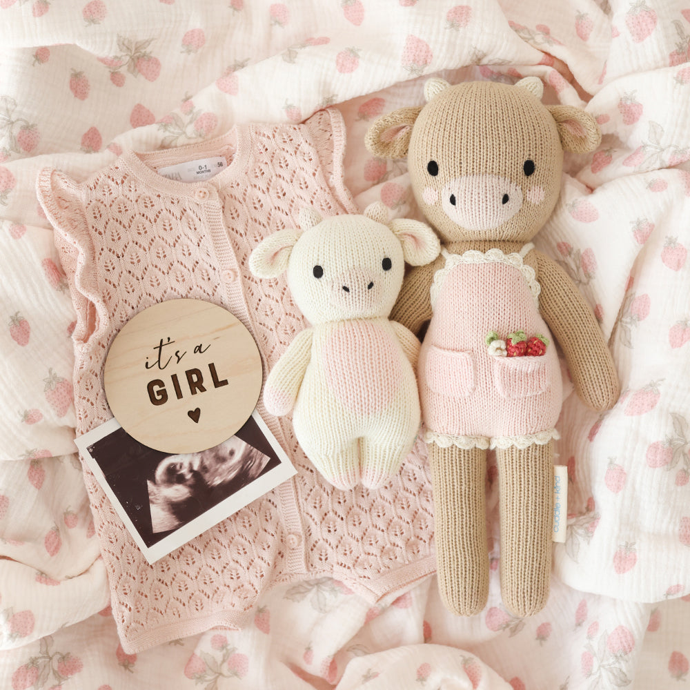Ava the Cow Plush Toy - Powder Pink Stuffed Animal for Kids, Soft & Cuddly Gift for Birthdays & Nursery Decor