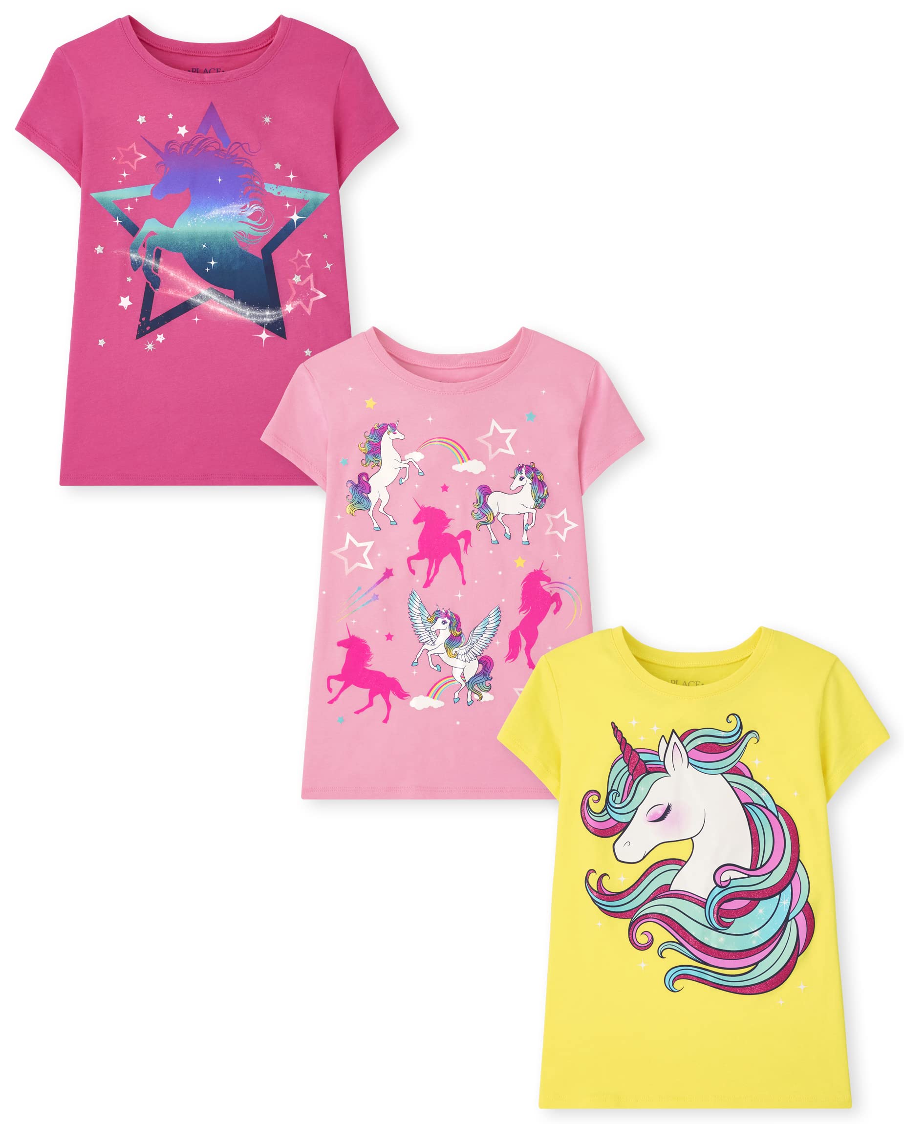 The Children's Place Girls' Unicorn Short Sleeve Graphic T-Shirts - 3 Pack Cute Unicorn Printed Cotton Tees for Toddler & Kids - Perfect for School, Playdates & Birthday Parties