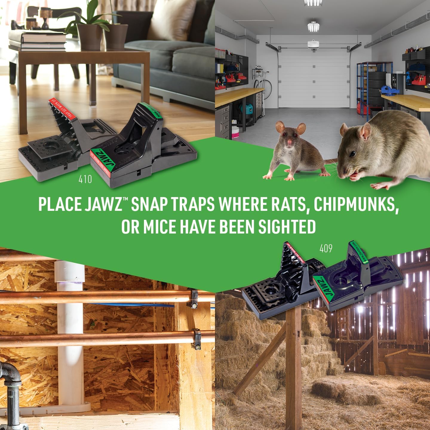 JT Eaton 410 Jawz Indoor Rat Trap - Instant Kill Mouse & Chipmunk Traps for Home & Garage - Solid or Liquid Bait Ready - No Touch Disposal - 1 Pack - Perfect for Basement, Attic & Kitchen Rodent Control