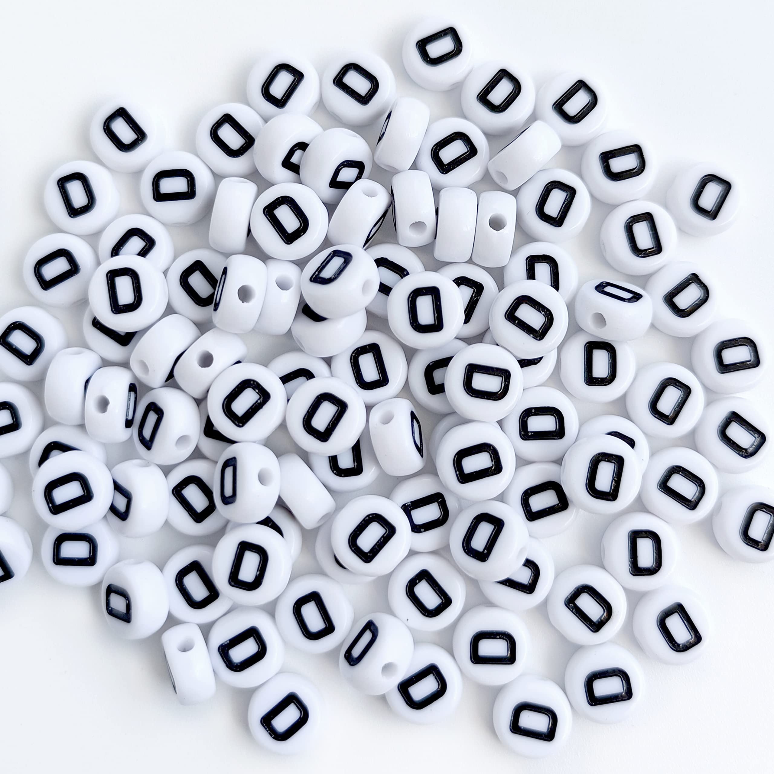 100PCS White Round Acrylic Alphabet Beads - Letter D Beads 4x7mm for DIY Jewelry Making, Bracelets, Necklaces, Keychains - Perfect for Personalized Gifts, Party Favors & Craft Projects