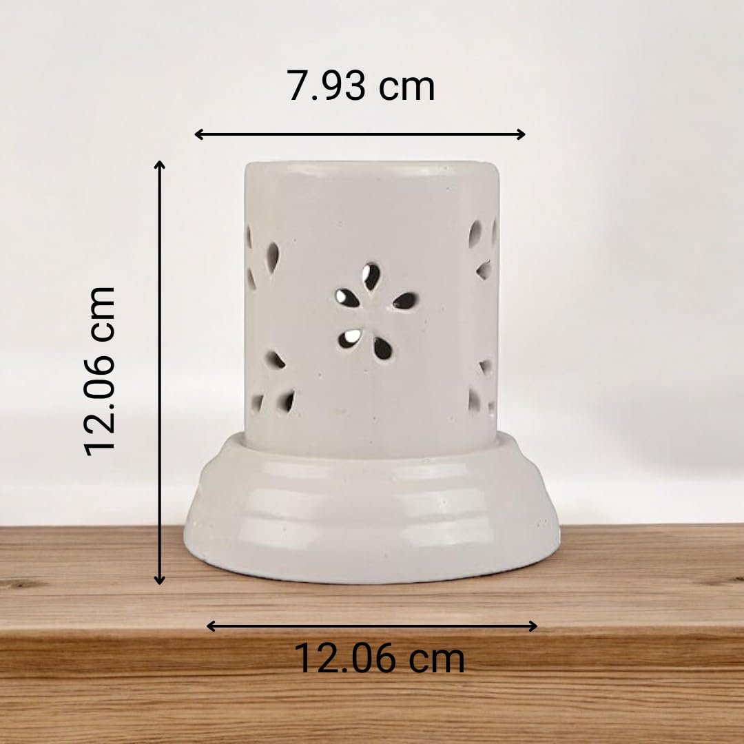 Premium Ceramic Electric Aroma Diffuser - Round Flower Cut Design Essential Oil Diffuser for Home & Office, White (1 Pack) - Perfect for Relaxation, Yoga, Spa & Aromatherapy