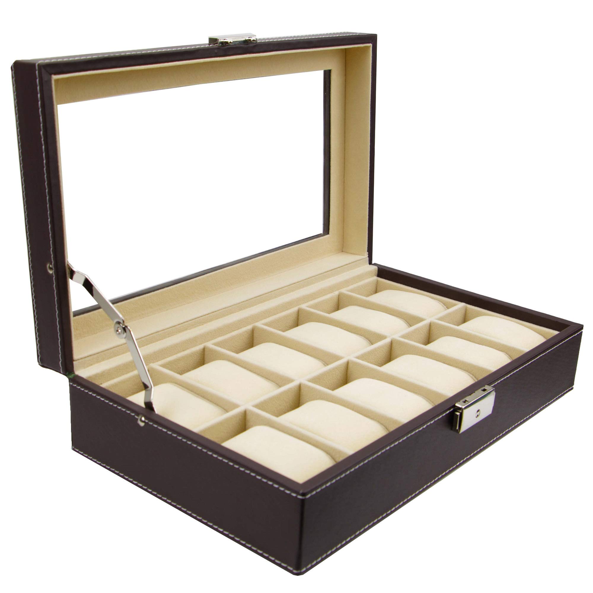 Premium 12-Slot Watch Box with Cufflink & Ring Storage - Luxury Jewelry Organizer for Men - Perfect for Travel, Gifts & Home Display