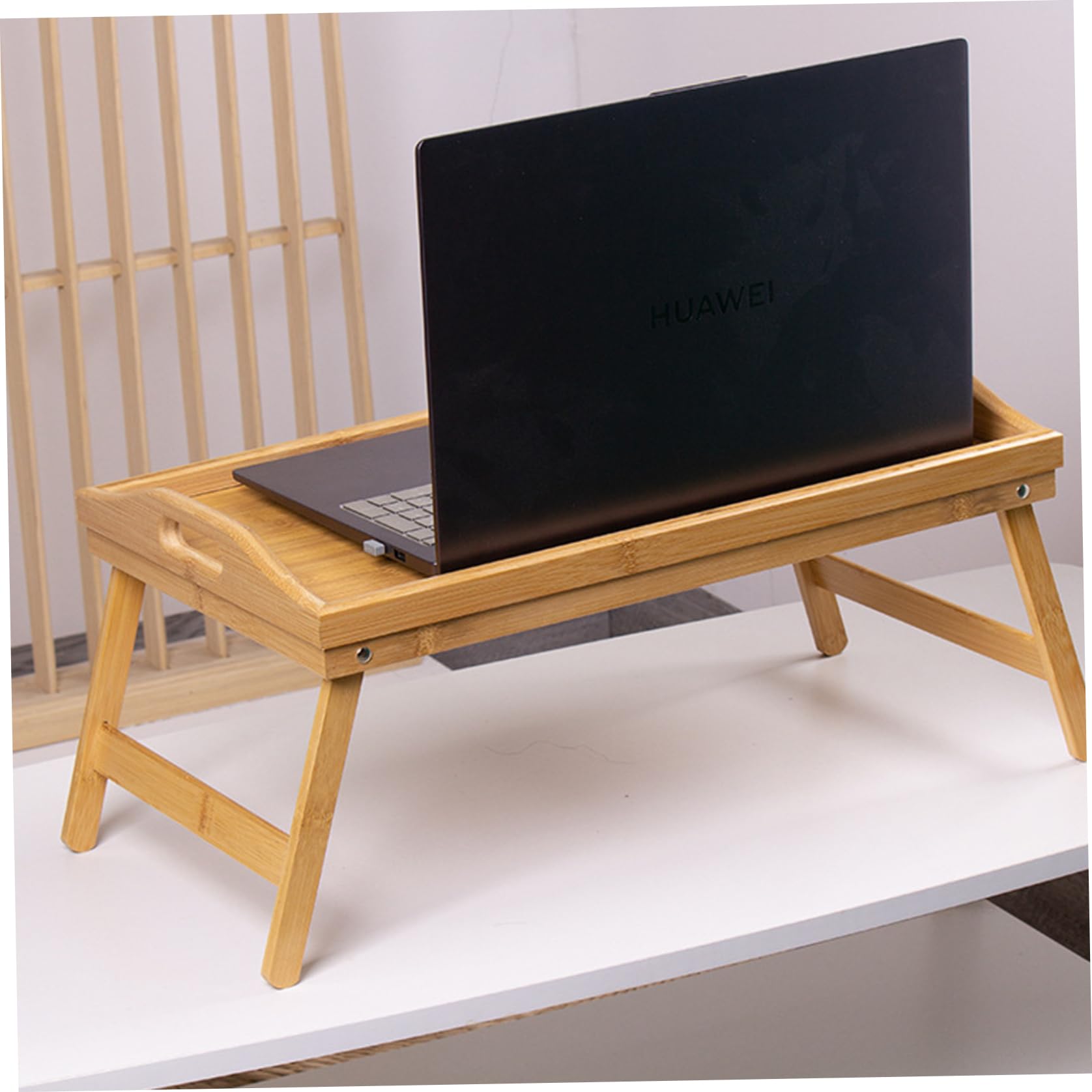 Foldable Wooden Breakfast Tray with Legs and Handles - 11.8x19.7x9.3 Inch Sturdy Bed Tray Table for Breakfast in Bed, Laptop Work, Reading or Snacking - Perfect for Home, Office and Dorm Room Use