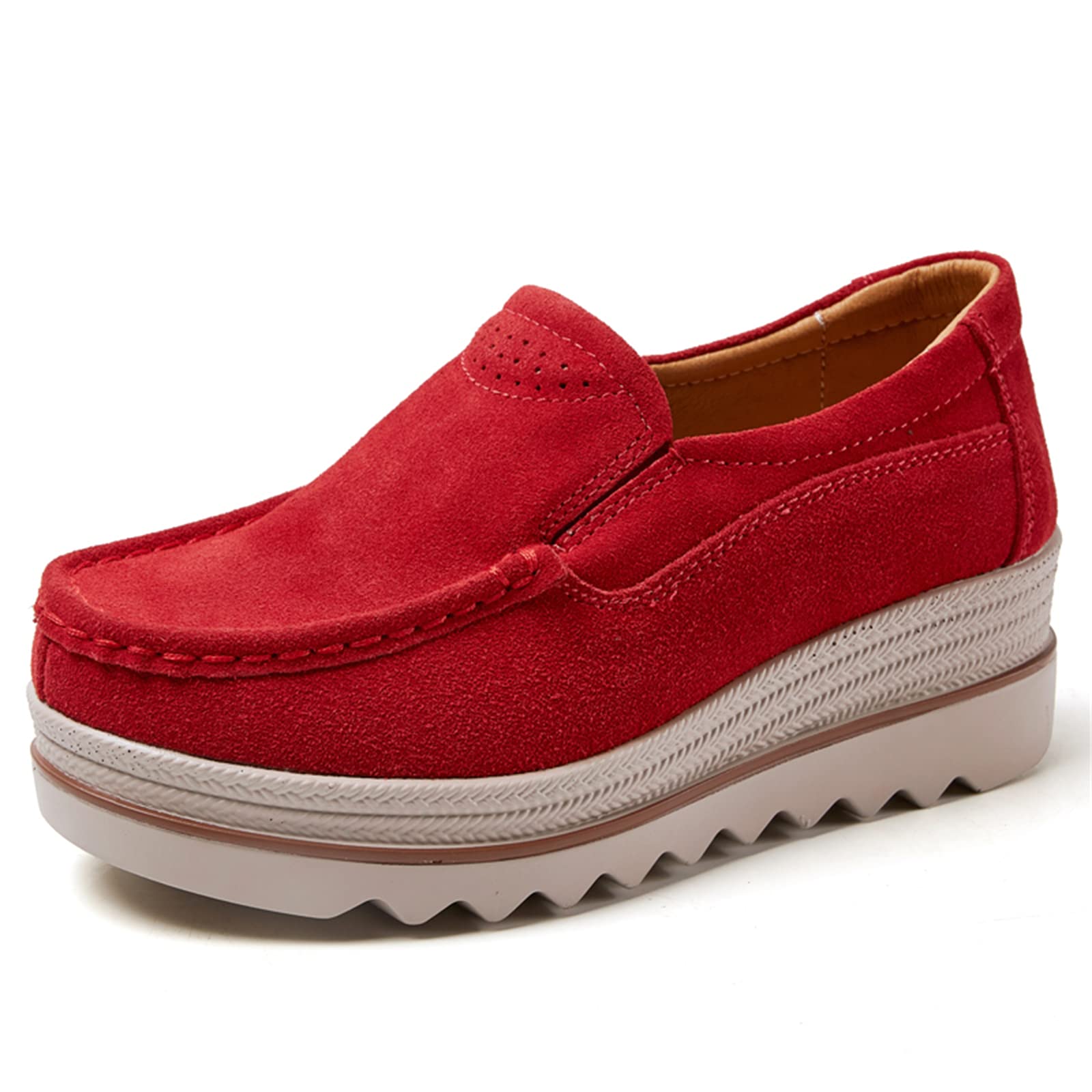 Veroders Women's Suede Platform Loafers - Slip-On Wedge Penny Loafers with Breathable Mesh for Walking | Comfortable Low Top Sneakers for Work, Travel & Casual Outfits