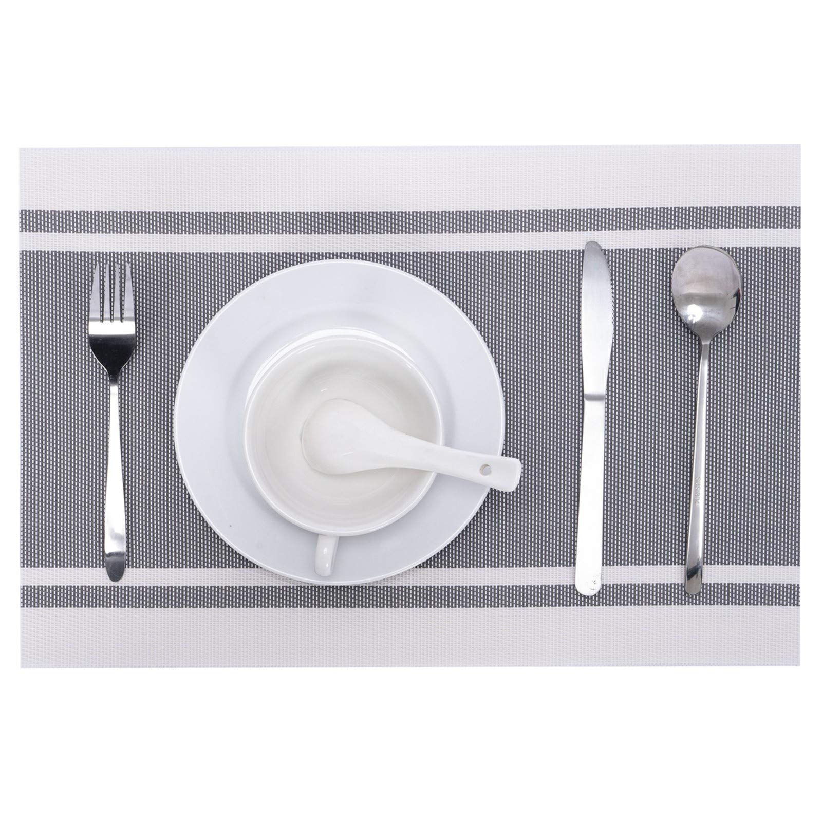 Premium 6-Piece Washable Vinyl Placemats Set - Heat Resistant, Easy Clean Table Mats for Kitchen & Dining - Indoor/Outdoor Use (Grey-White) - Perfect for Family Dinners, BBQs, and Everyday Meals
