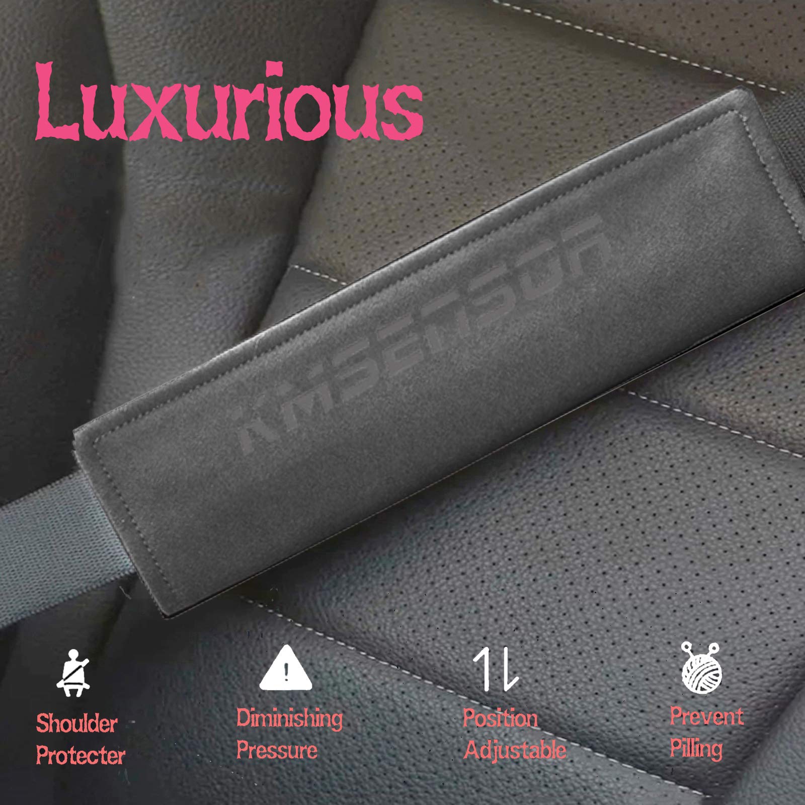 Premium Suede Leather Car Seat Belt Shoulder Protector Pads - 2 Pack Grey PU Nylon Cushion for Comfortable Driving | Shoulder Strap Covers for Seat Belts, Backpacks & Harnesses | Perfect for Long Commutes, Road Trips & Daily Driving