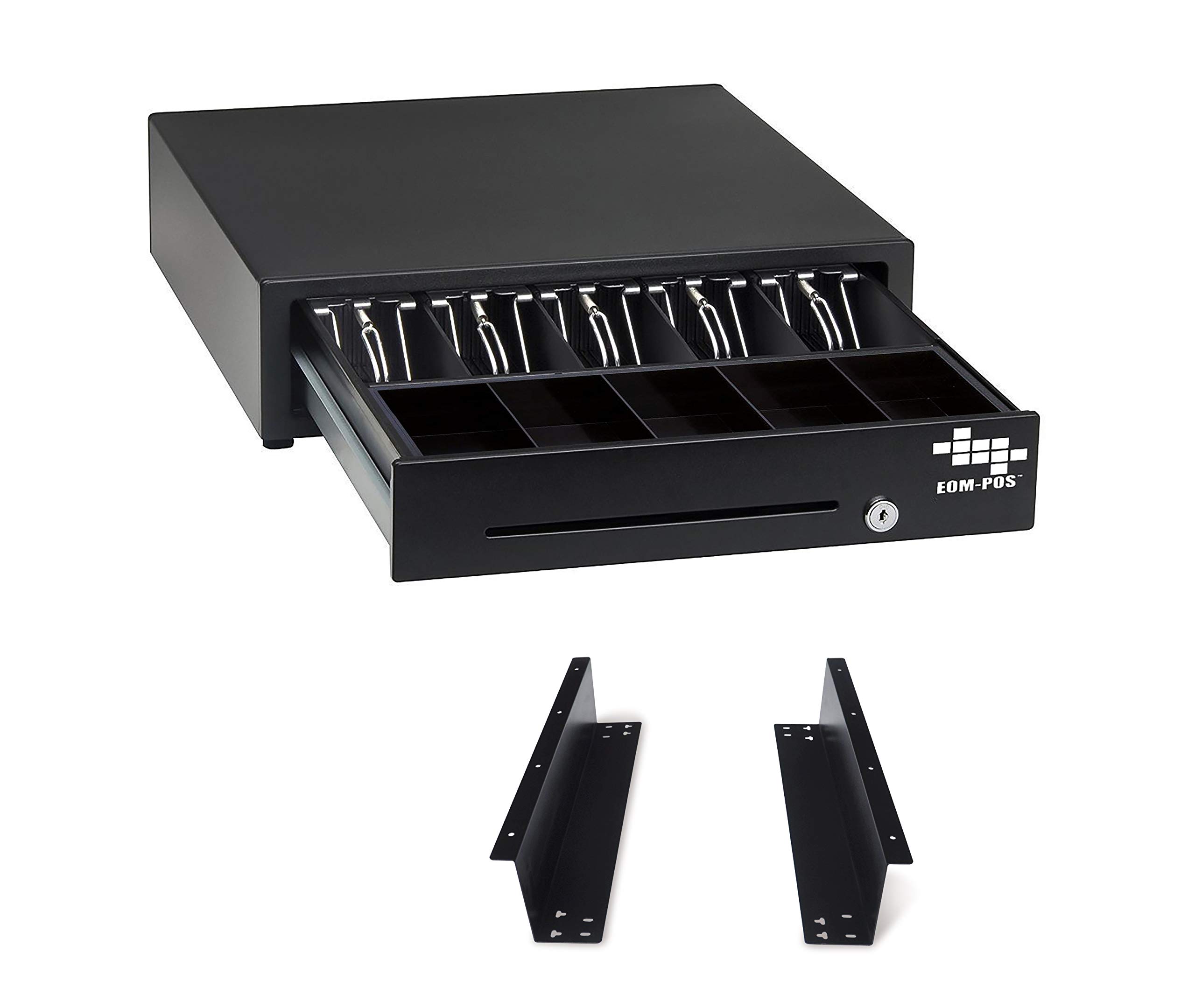 Under Counter Cash Register Money Drawer with Mounting Brackets - Built-in Cable for Printer Connection - Compatible with Square POS (Receipt Printer Required) - Perfect for Retail Stores, Restaurants & Small Businesses