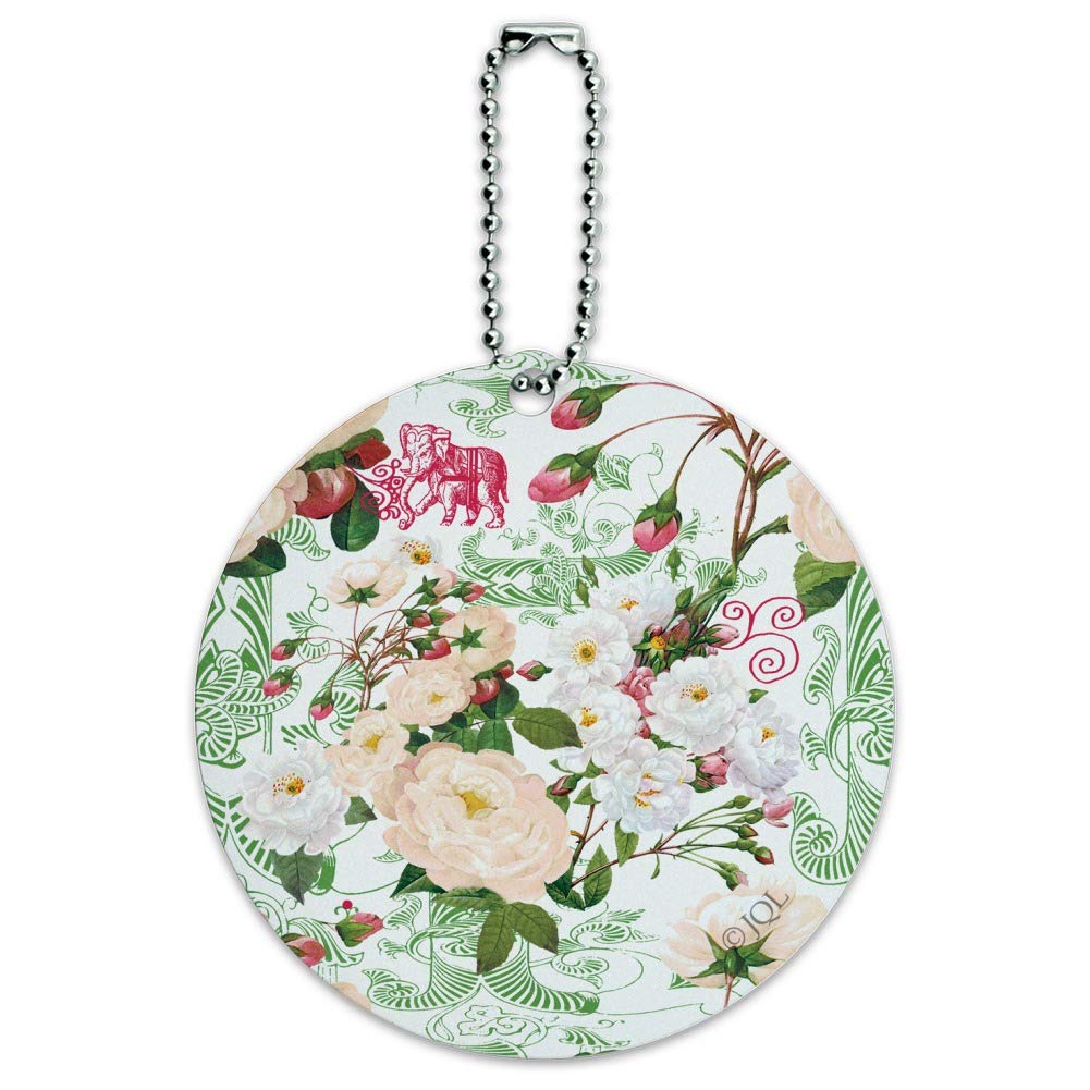 Flowers and Buds Pattern Round Luggage ID Tag - Durable Suitcase Carry-On Name Card for Travel Accessories (Perfect for Vacation, Business Trips & Airport Identification)